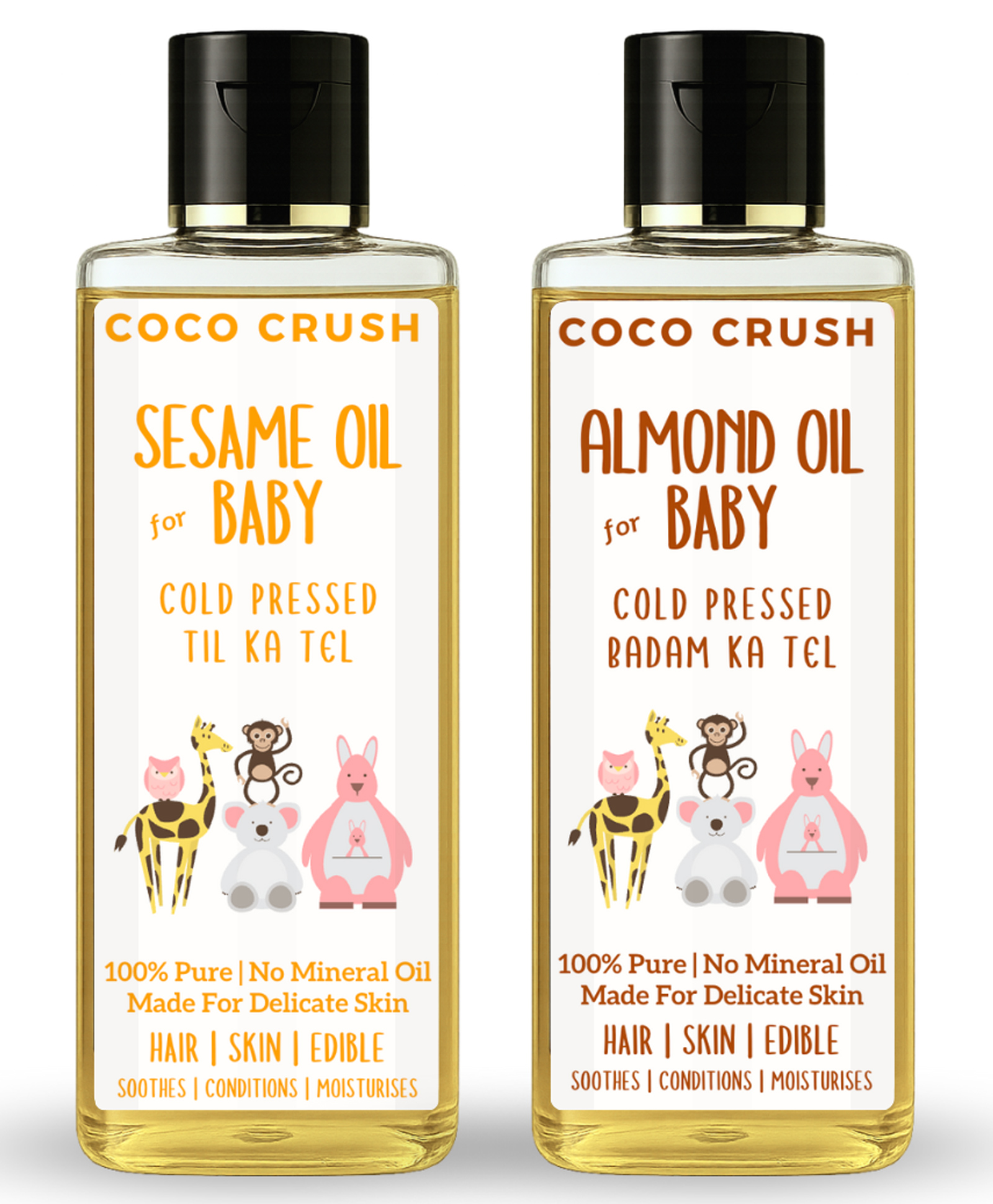 Coco Crush Cold Pressed Almond and Sesame Oil Combo for Baby Hair and Body Massage - 200ml (2*100ml)-picture-23