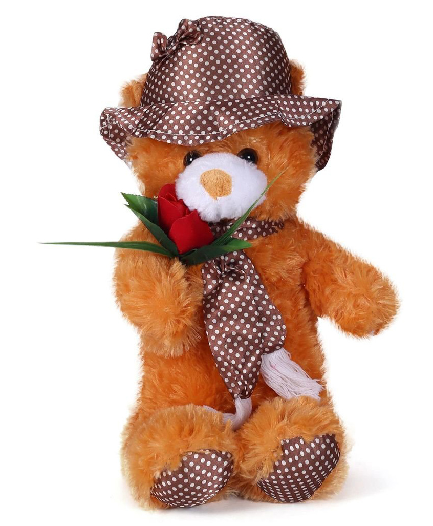 Tickles Cap Teddy with Rose Stuffed Soft Plush Animal Toy for Kids Boys & Girls Birthday Gift (Size: 35 cm Color: Brown)-image-28