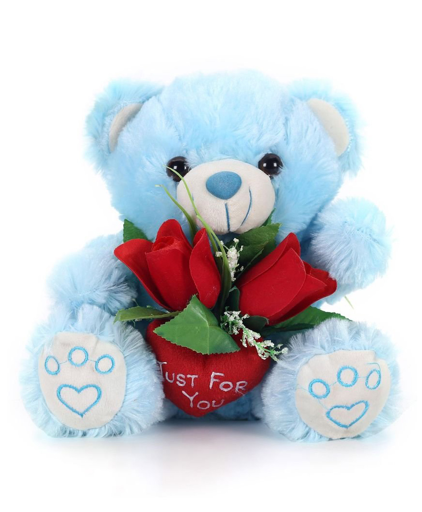 Tickles Just for You Teddy with Rose Stuffed Soft Plush Toy for Kids Boys & Girls Birthday Gift (Size: 24 cm Color: Blue)-picture-19