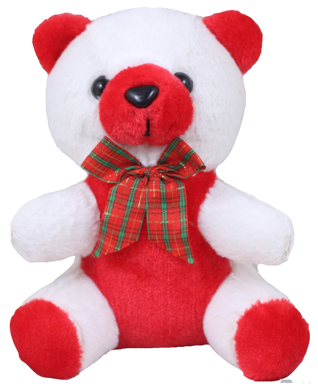 Tickles Teddy Bear with Check Print Ribbon Bow Soft Stuffed Plush Toy For Kids Boys & Girls Birthday Gift Valentine's Day (Color: White & Red Size: 25 cm)-image-19