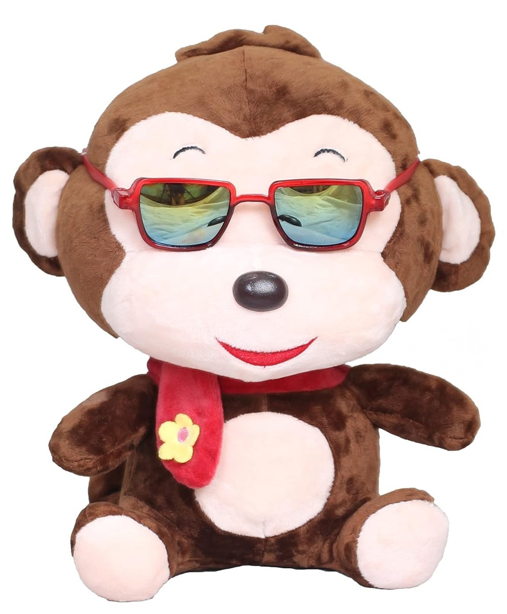 Tickles Monkey Wearing Googles & Muffler Soft Stuffed Plush Animal Toy for Kids Boys & Girls Birthday Gift Brown - Height 25 cm-image-22