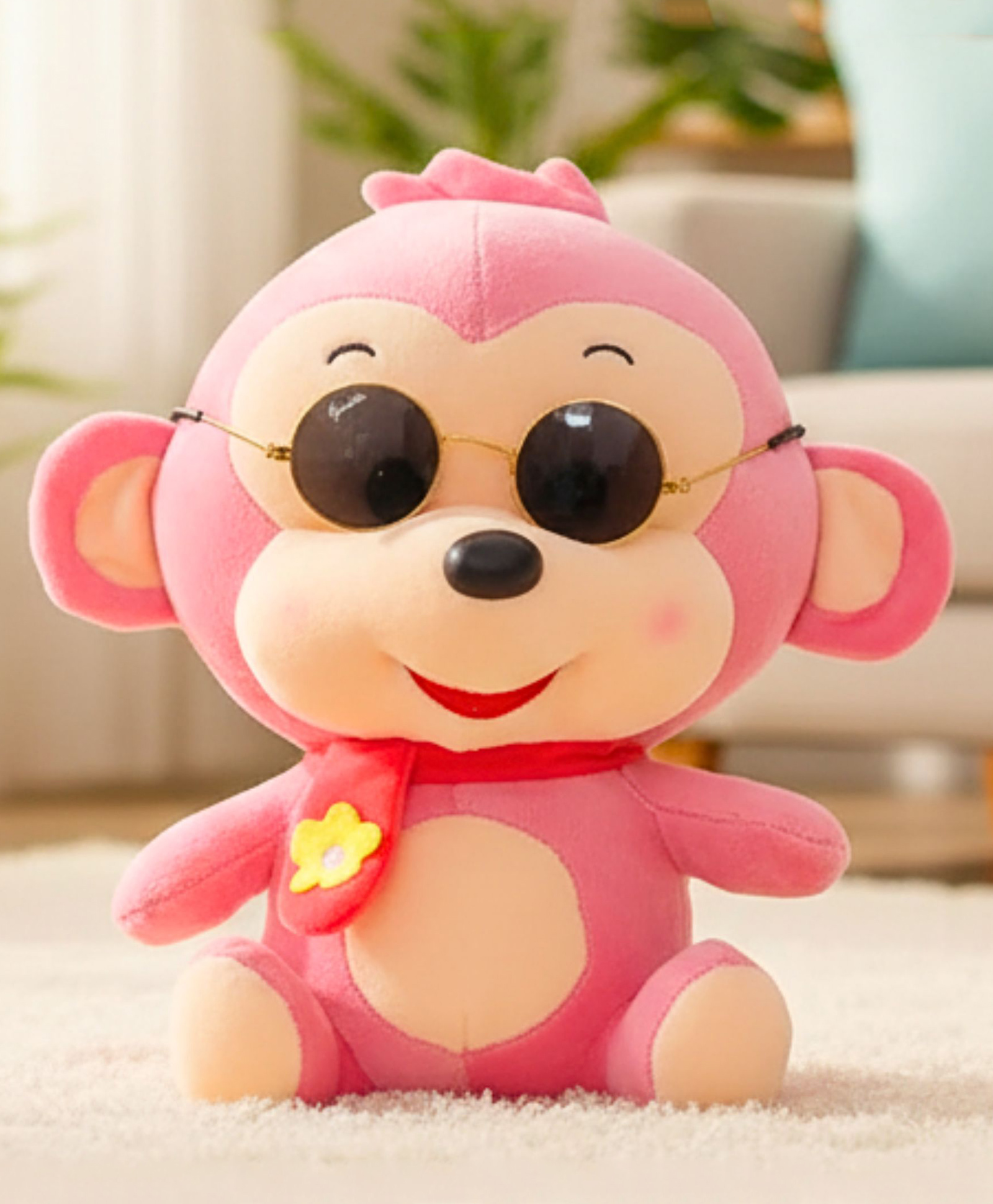 Tickles Monkey Wearing Googles and Muffler Soft Stuffed Plush Animal Toy for Kids Boys & Girls Birthday Gift (Color: Pink Size: 25 cm)-image-39
