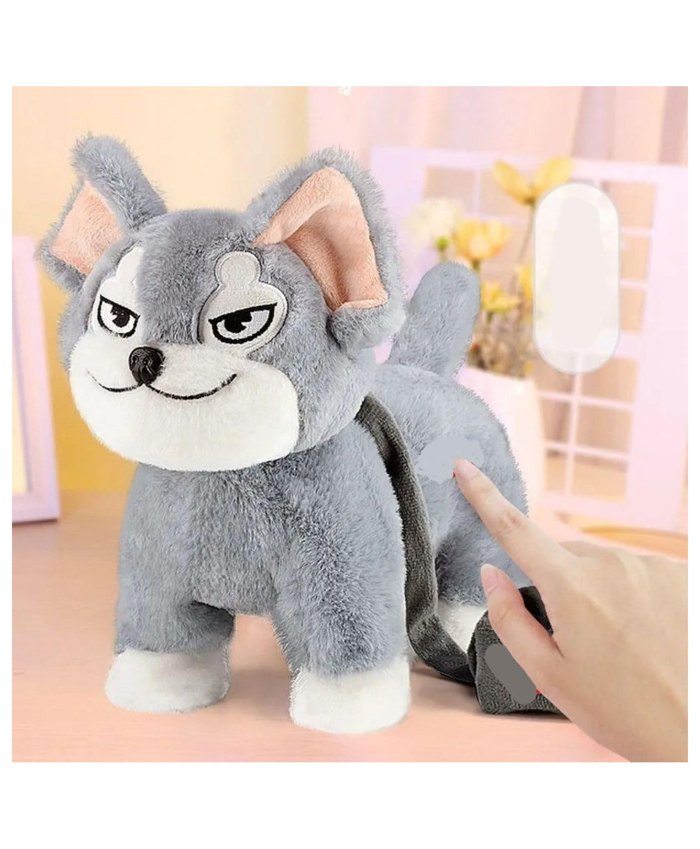 Tickles Smirking Face Dog Soft Stuffed Plush Animal Toy for Kids Boys & Girls Birthday Gift (Color: Grey Size: Length 26 cm)-image-37
