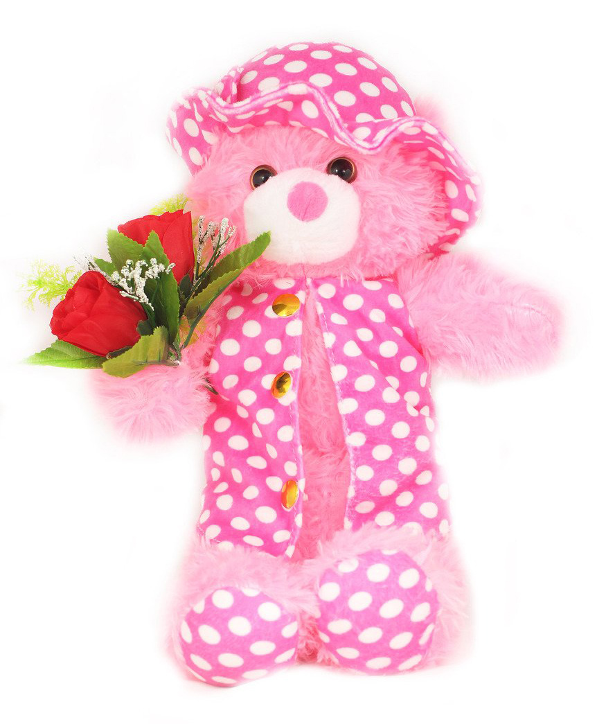 Tickles Cute Jacket Teddy with Roses Soft Stuffed Plush Toy for Kids Birthday Gift (Size: 35 cm Color: Pink)-image-3