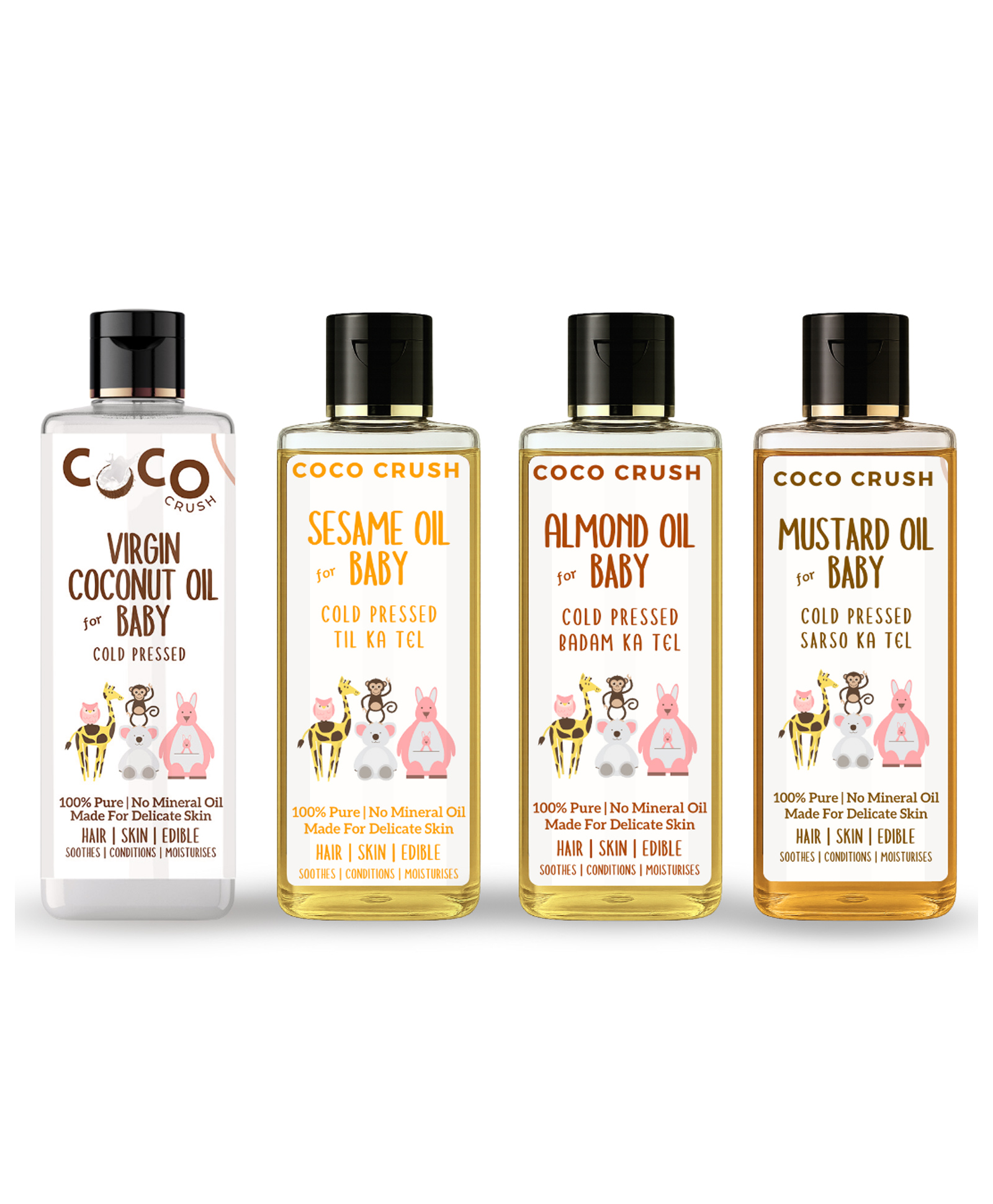 Coco Crush Cold Pressed Almond, Virgin Coconut, Sesame & Mustard Oil Combo - 400ml (4*100ml)-image-44