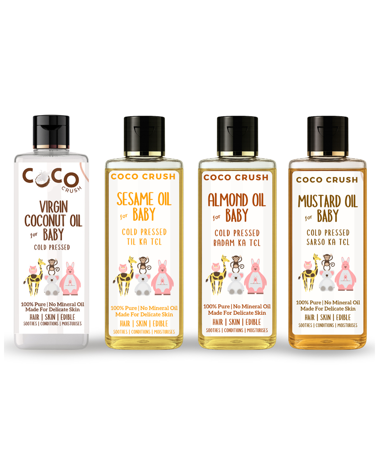 Coco Crush Cold Pressed Almond, Virgin Coconut, Sesame & Mustard Oil Combo - 800ml (4*200ml)-image-45