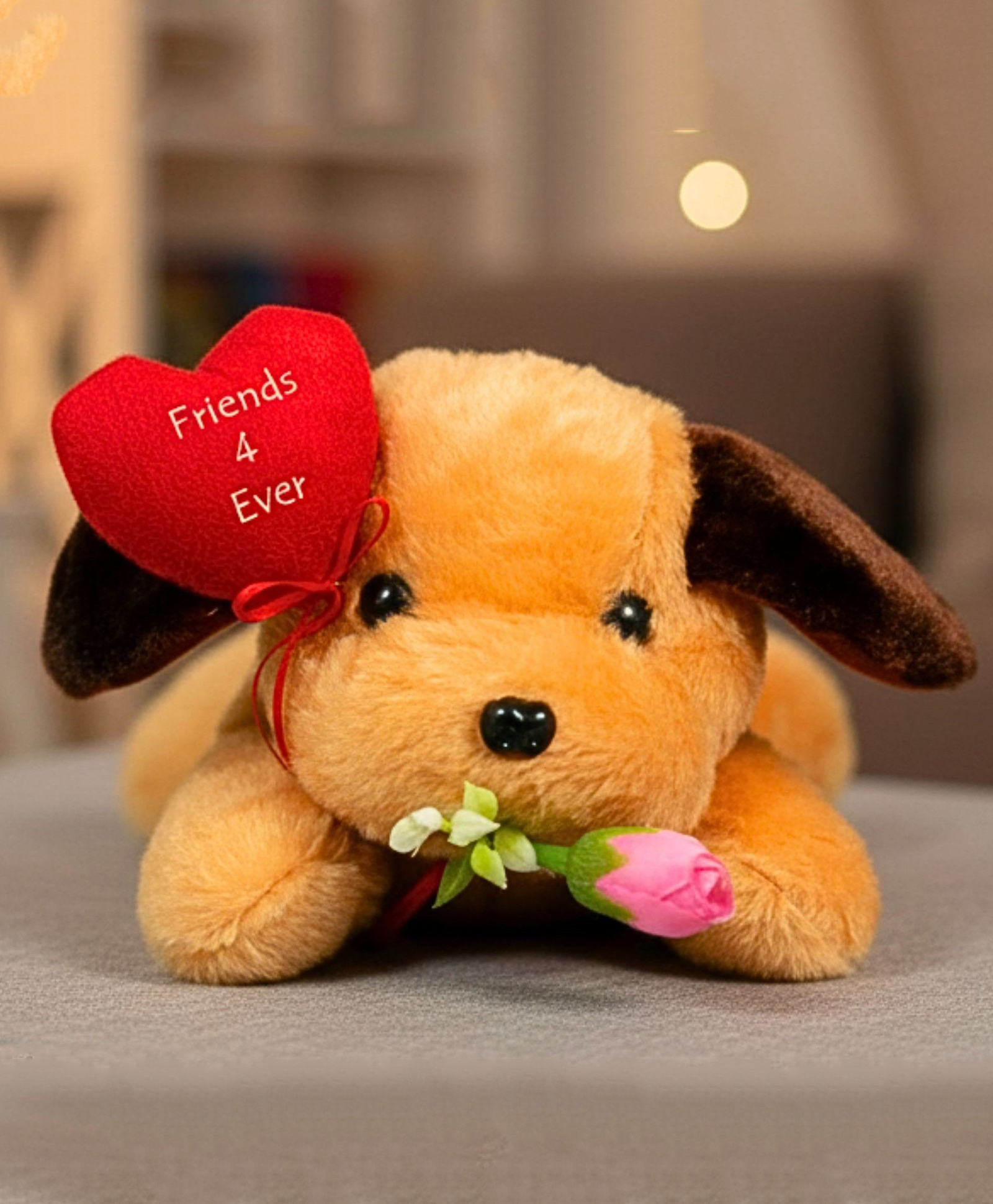 Tickles Cute Dog with Best Sister Soft Stuffed Plush Animal Toy for Boys & Girls Raksha Bandhan (Color: Brown Size: Length 25 cm)-image-4