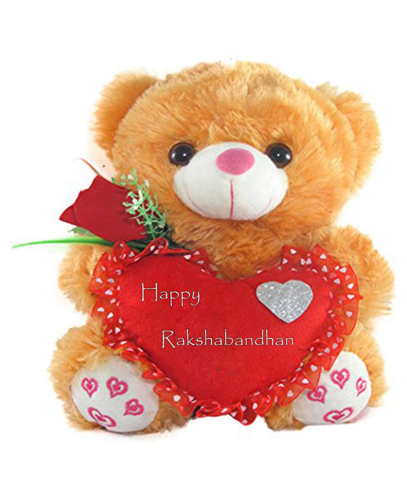 Tickles Teddy with Raksha Bandhan Wishes Heart Soft Stuffed Plush Toy for Boys & Girls Raksha Bandhan (Color: Brown & Red Size: Length 26 cm)-image-45