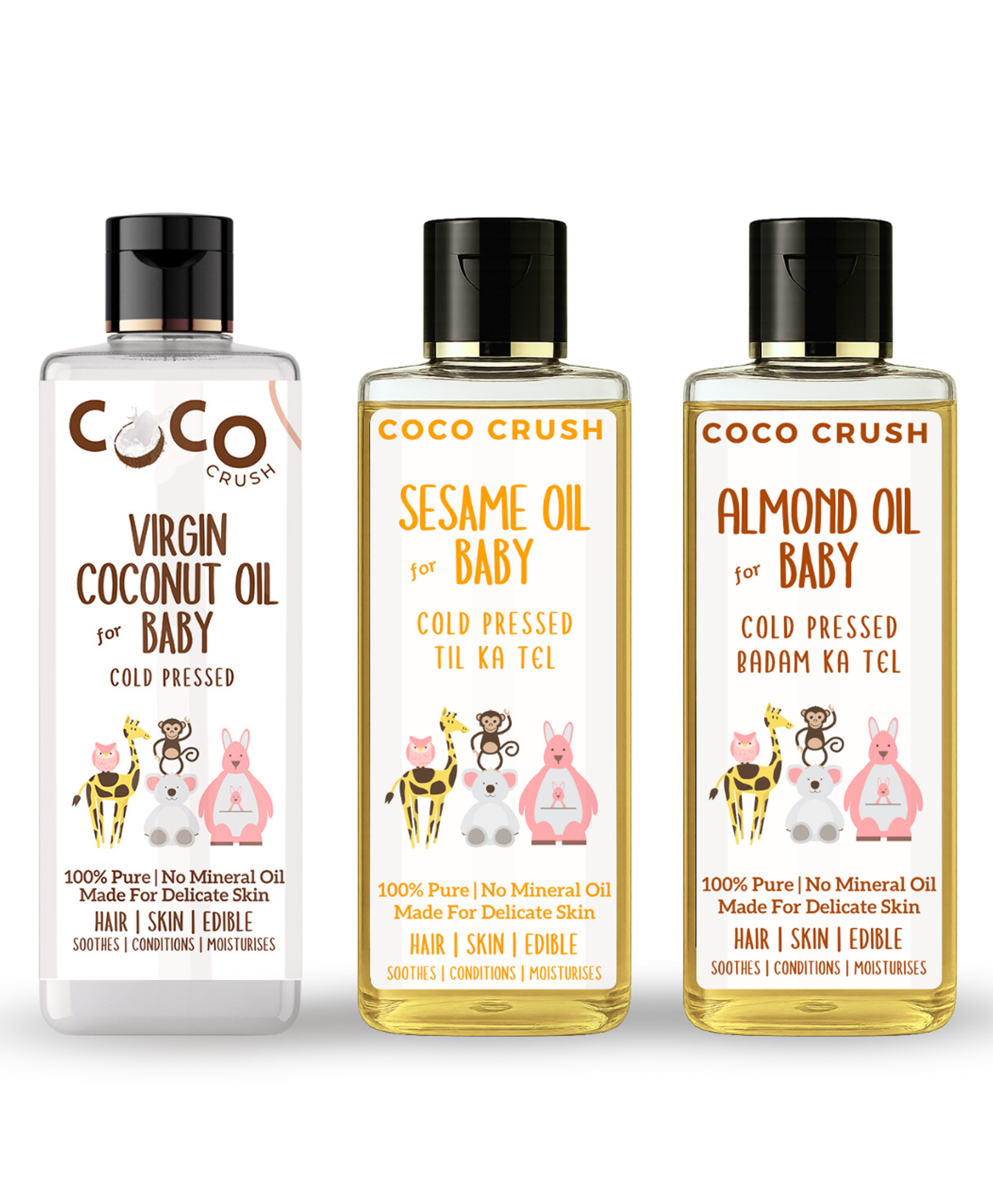 Coco Crush Cold Pressed Coconut, Sesame and Mustard Oil Combo for Baby Hair and Body Massage - 300ml (3*100ml)-image-46