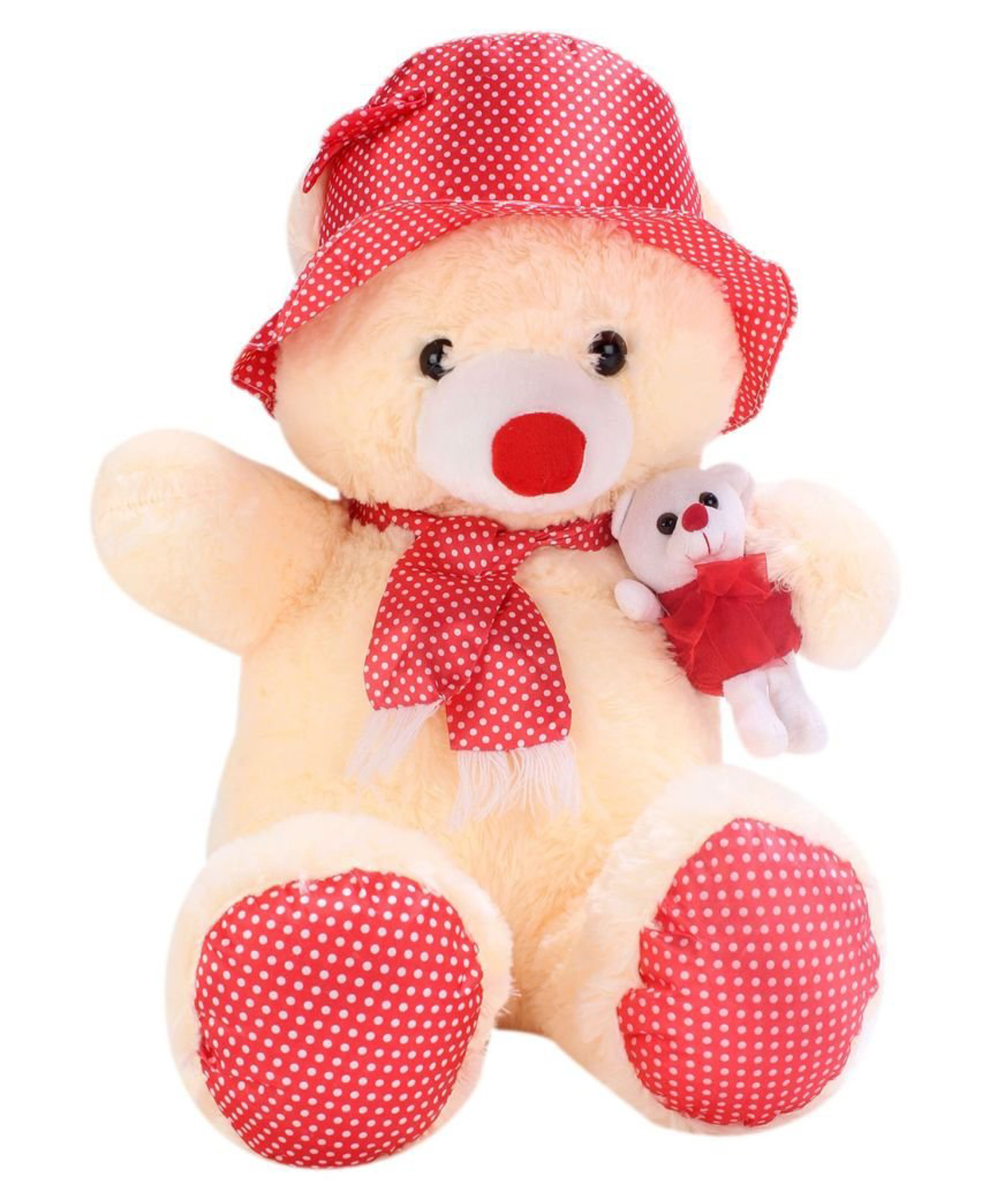 Tickles Teddy Bear with Baby Soft Stuffed Plush Toy For Kids Boys & Girls Birthday Gift (Color: Cream & Red Size: Length 45 cm)-image-40