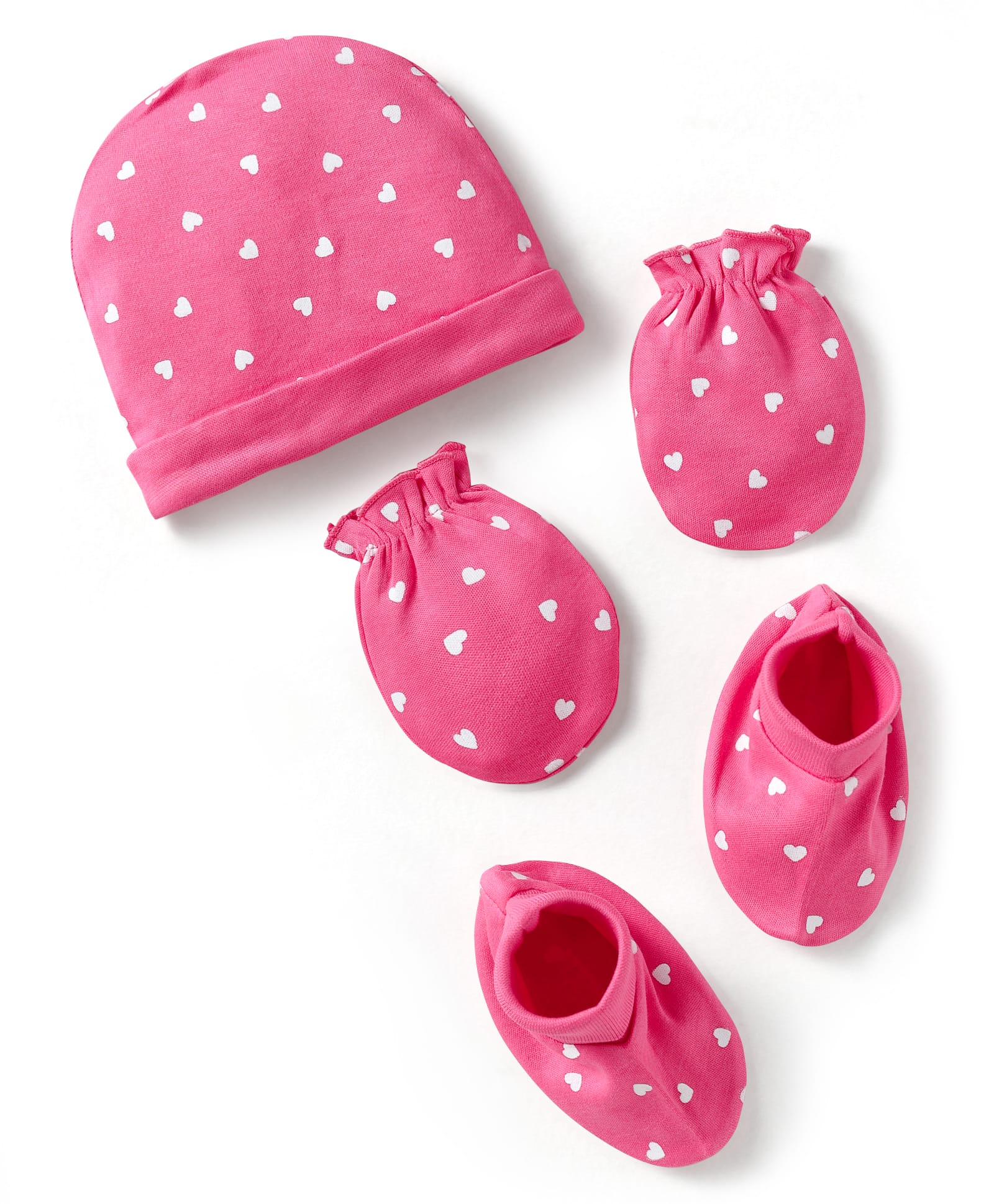 Doodle Poodle Interlock Knit Cap Mittens & Booties With Heart Print Fuchsia - Diameter 14.5 cm-picture-12