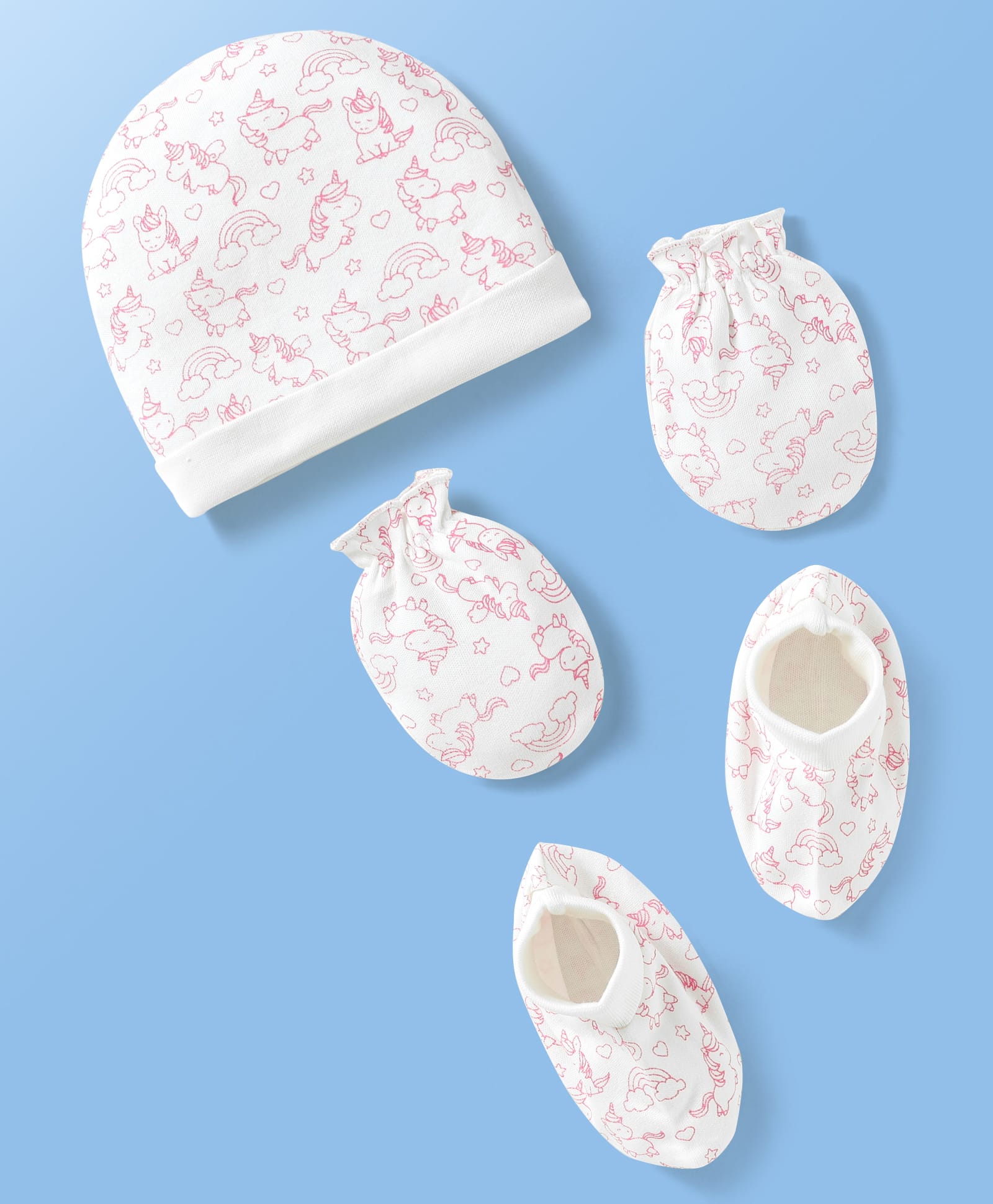Doodle Poodle Interlock Knit Cap Mittens & Booties With Heart Print Fuchsia - Diameter 14.5 cm-picture-0