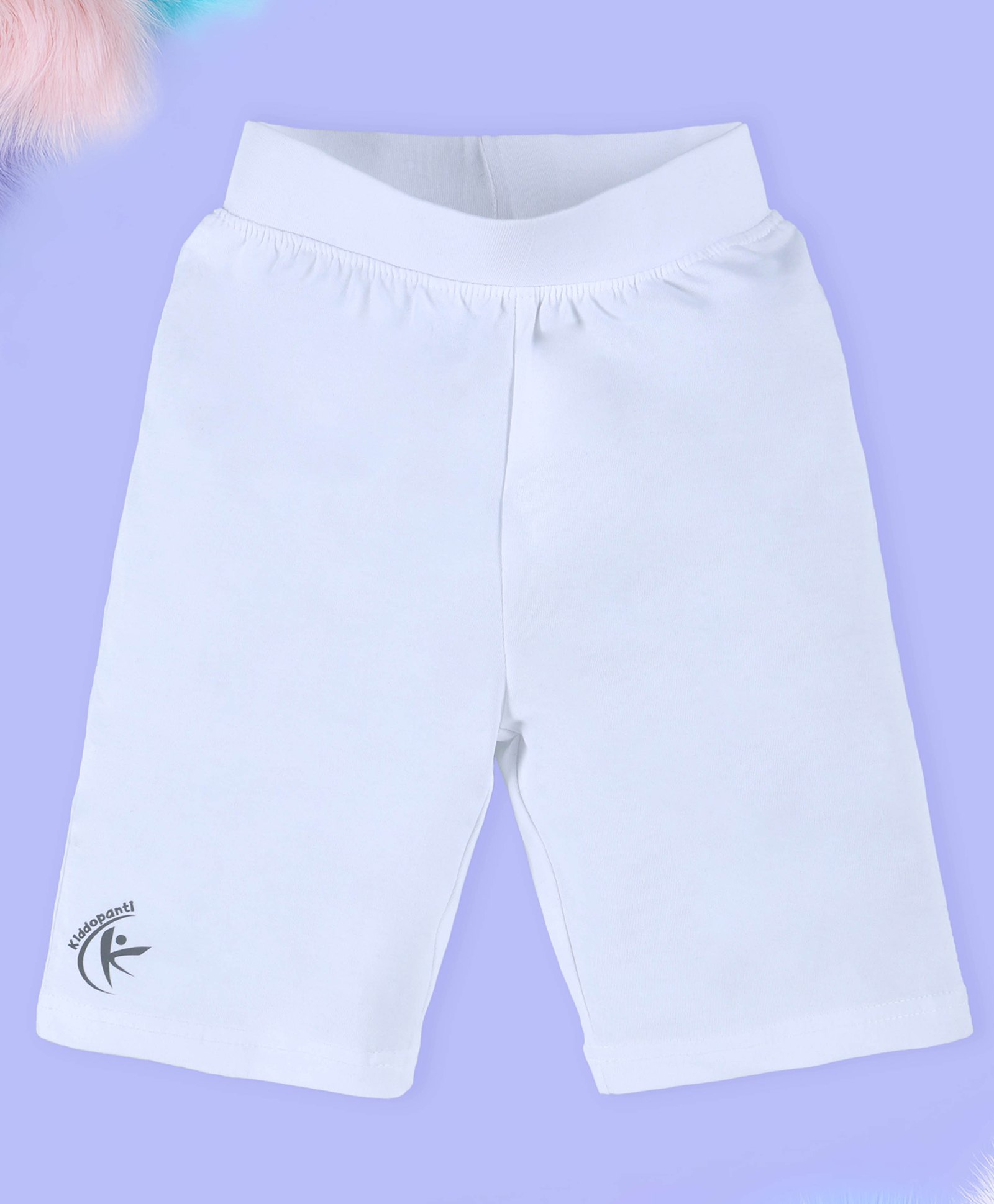 Kiddopanti Cotton Knitted Solid Cycling Shorts - White-picture-18