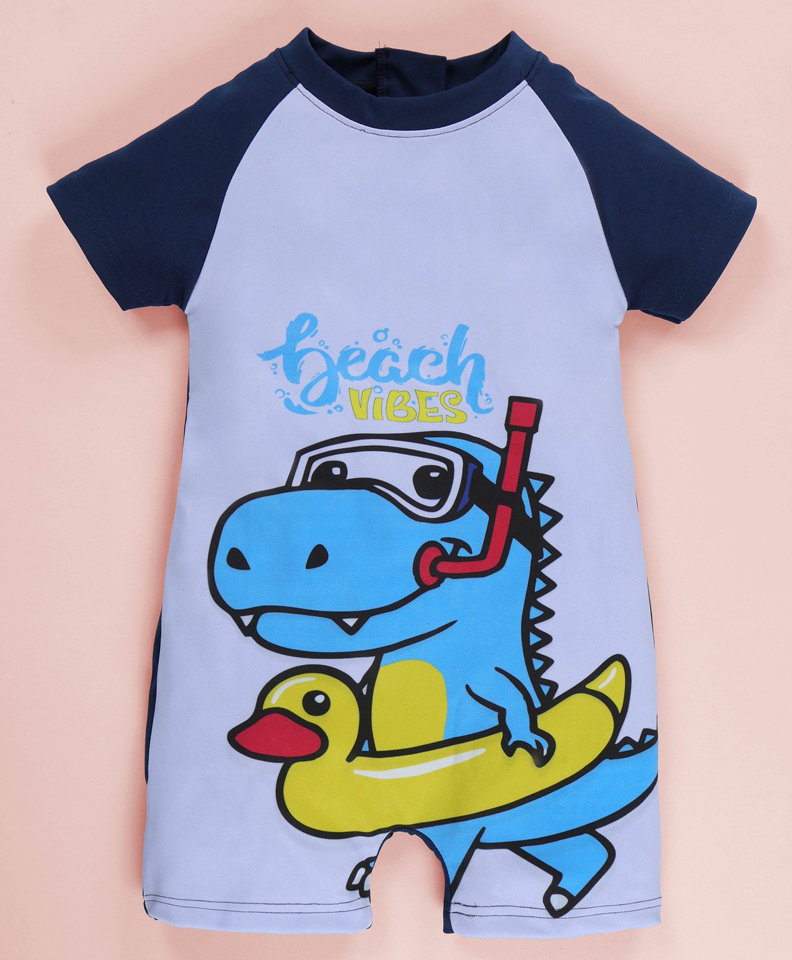 Kiddopanti Half Raglan Sleeves Dinosaur Printed Legged Swimsuit - Teal Blue & White-image-38
