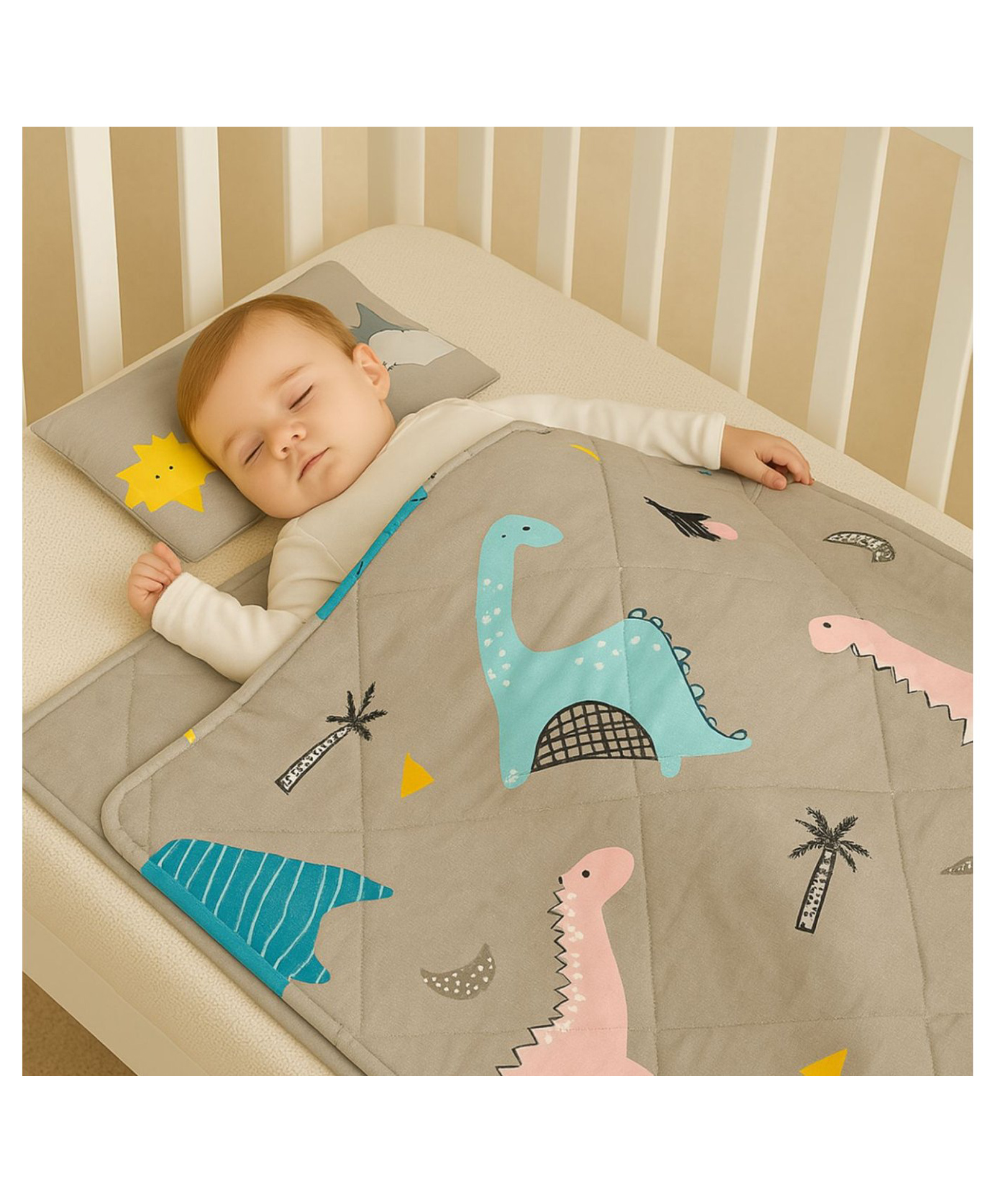 Zikku Baby Bedding Set Dinosaur Adventure ( Quilt + Pillow + Diaper changing pad) - Grey-image-38