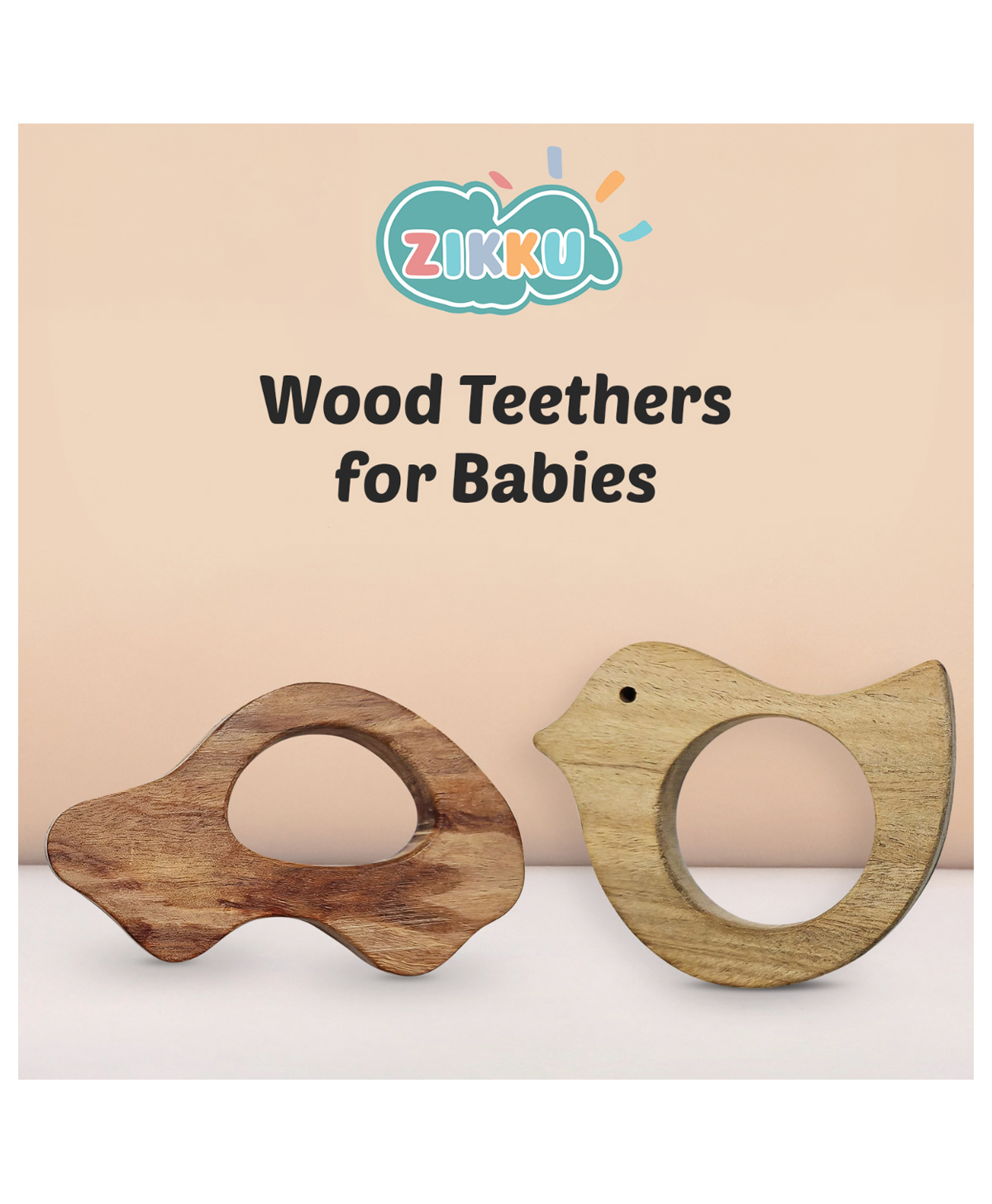 ZIKKU Natural Wood Teething Toys for Babies - Bird & Car Shaped Teethers Set of 2-image-5