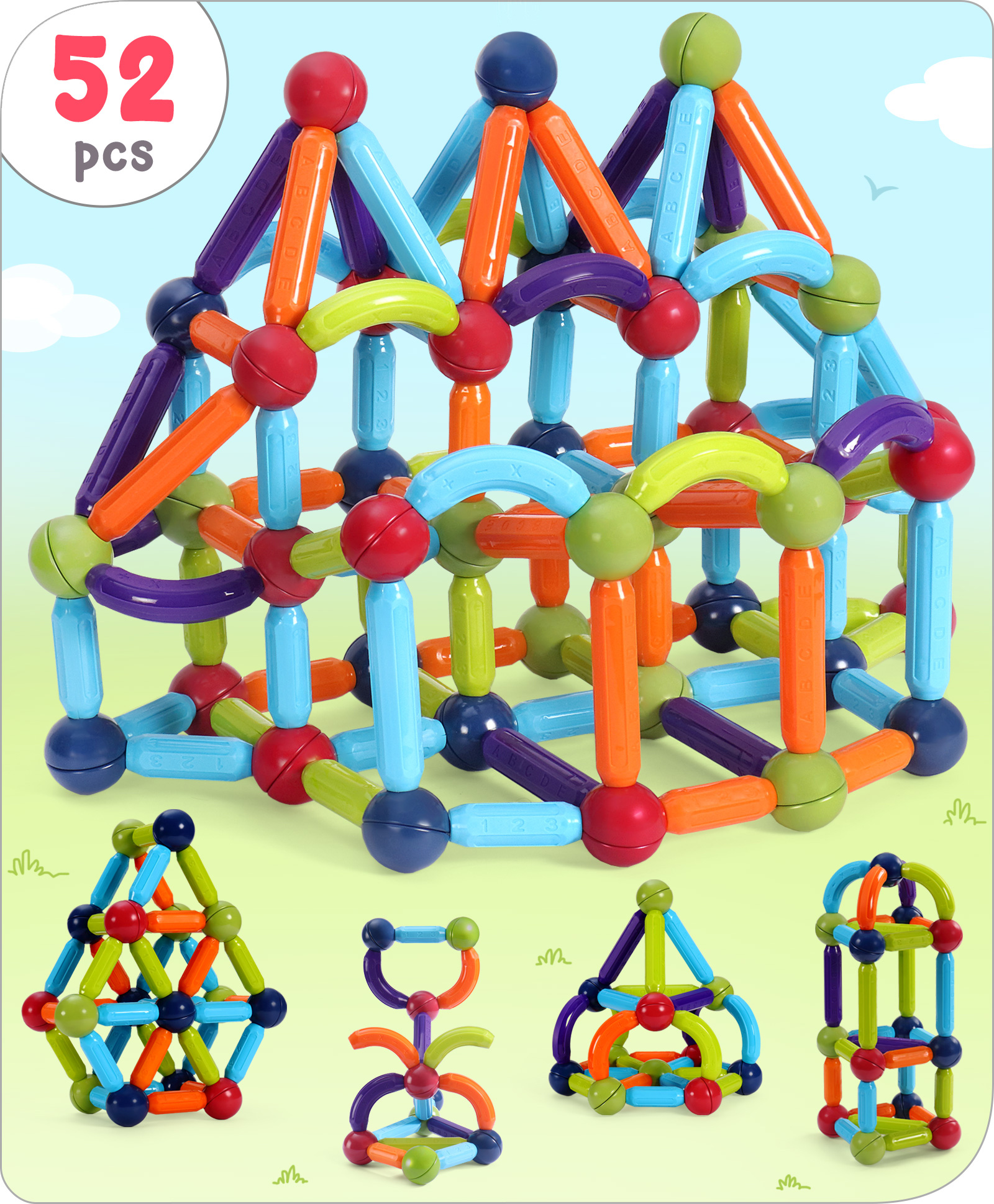 Babyhug Magnetic Colorful Sticks -52 Pieces| Montessori Learning| Learning Building Activity & Educational Toy| for 3+ Year Kids| Creative Gifting| Unlimited Play| Child Safe Material| BIS Certified