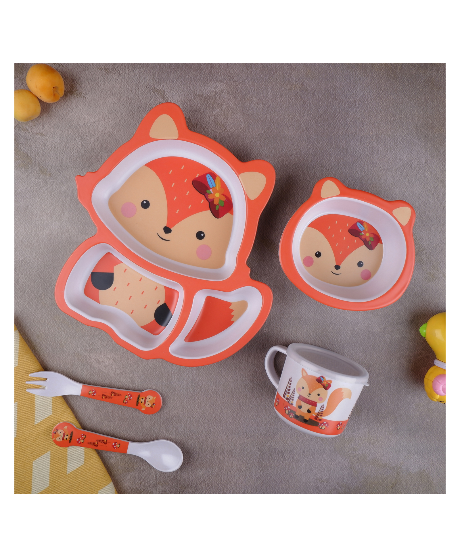 The Bamboo Co Foxy Feast Bamboo Kids Dinner Set of 5- Orange-image-14