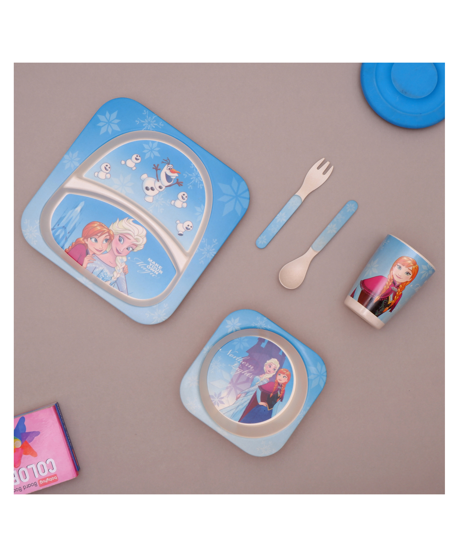 The Bamboo Co Frozen's Elsa and Anna Bamboo Kids Dinner Set of 5- Blue-image-22