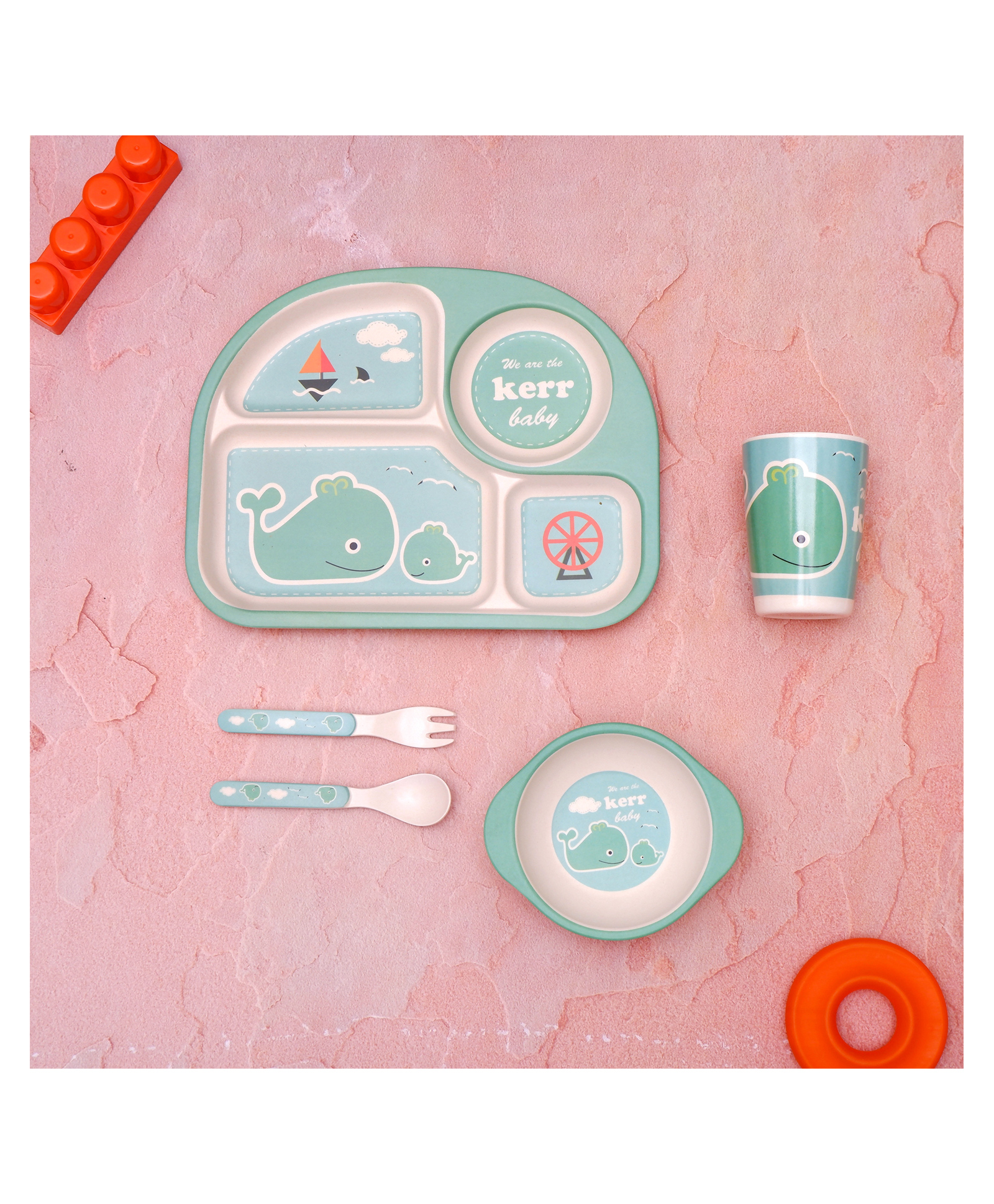 The Bamboo Co Wally The Green Whale Bamboo Kids Dinner Set of 5- Green-image-30
