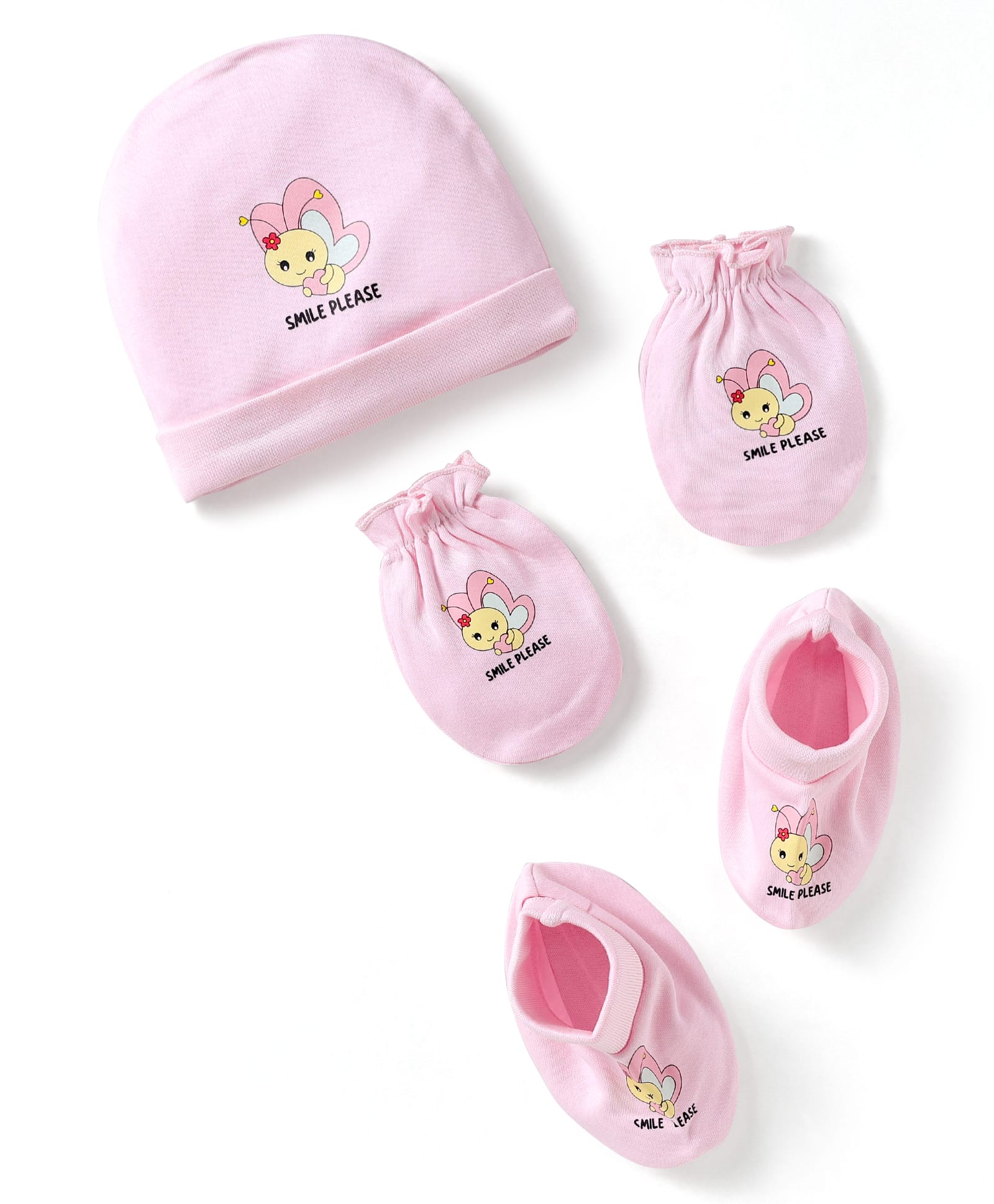 Doodle Poodle Interlock cotton Knit Butterfly printed Cap Mittens & Booties Set Pink - Diameter 12 cm-image-35