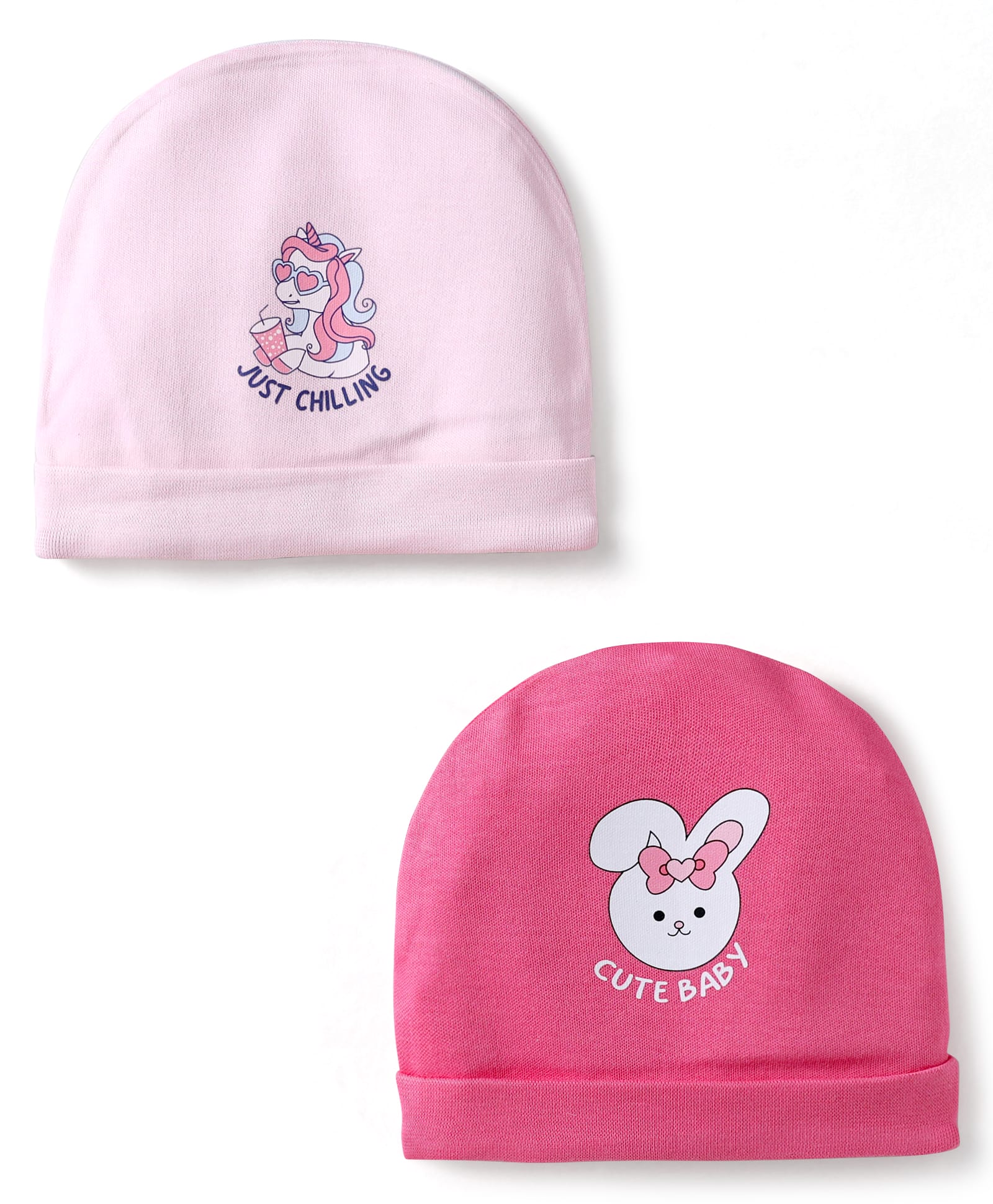 Doodle Poodle Interlock Cotton Knit Caps with Unicorn & Bunny Print Pack of 2 Baby & Dark Pink - Demeter 12 cm-image-19