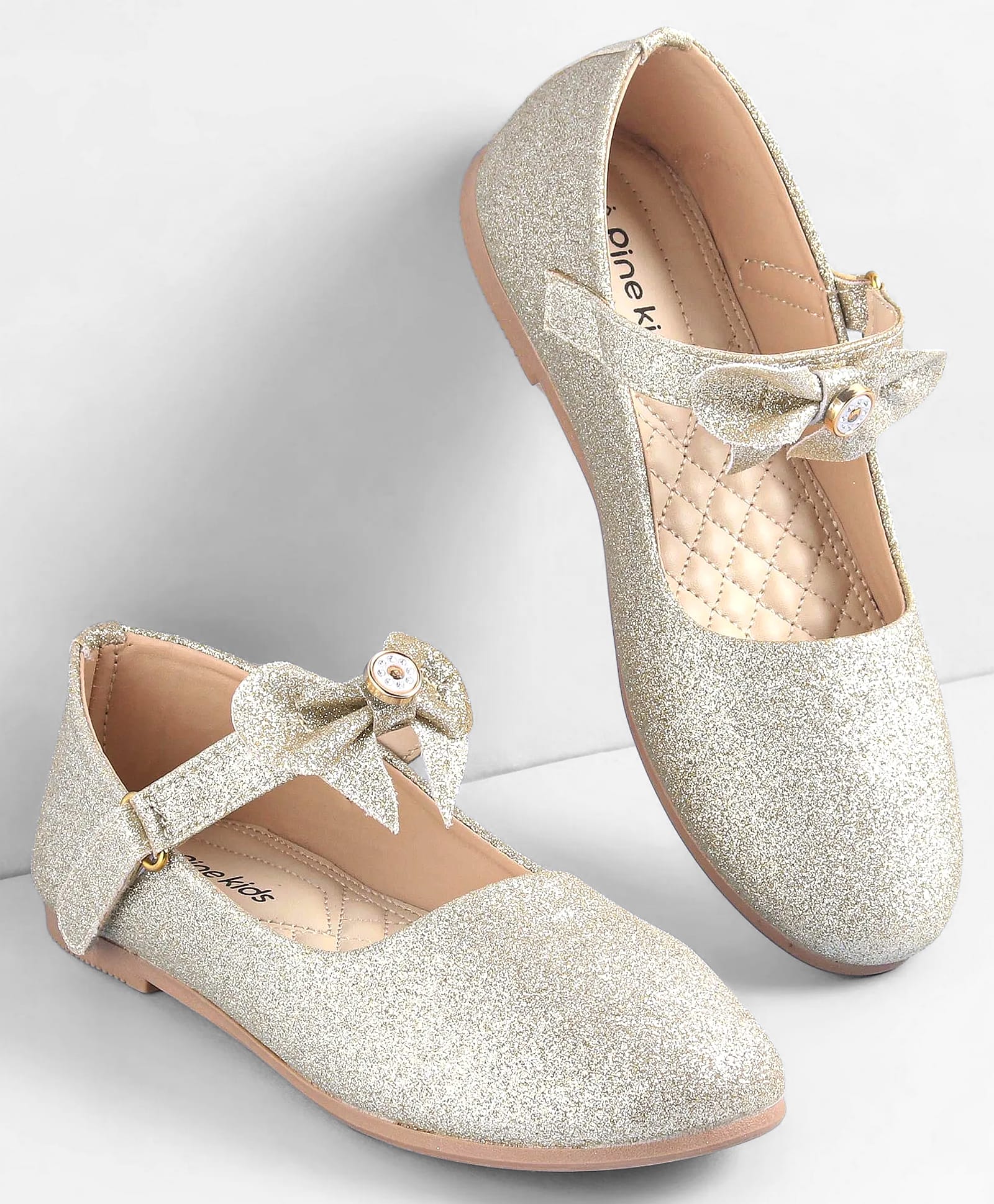 Pine Kids Ballerinas With Velcro Closure & Bow Applique - Gold-picture-21
