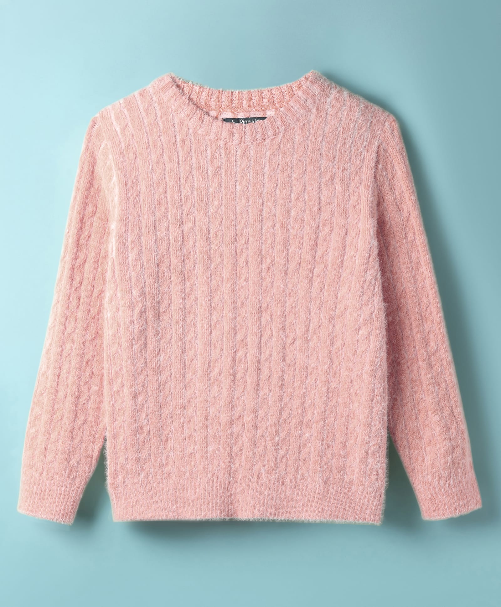 Pine Kids Knit Full Sleeves Pullover Sweater with Cable Knit Design - Pink-picture-25