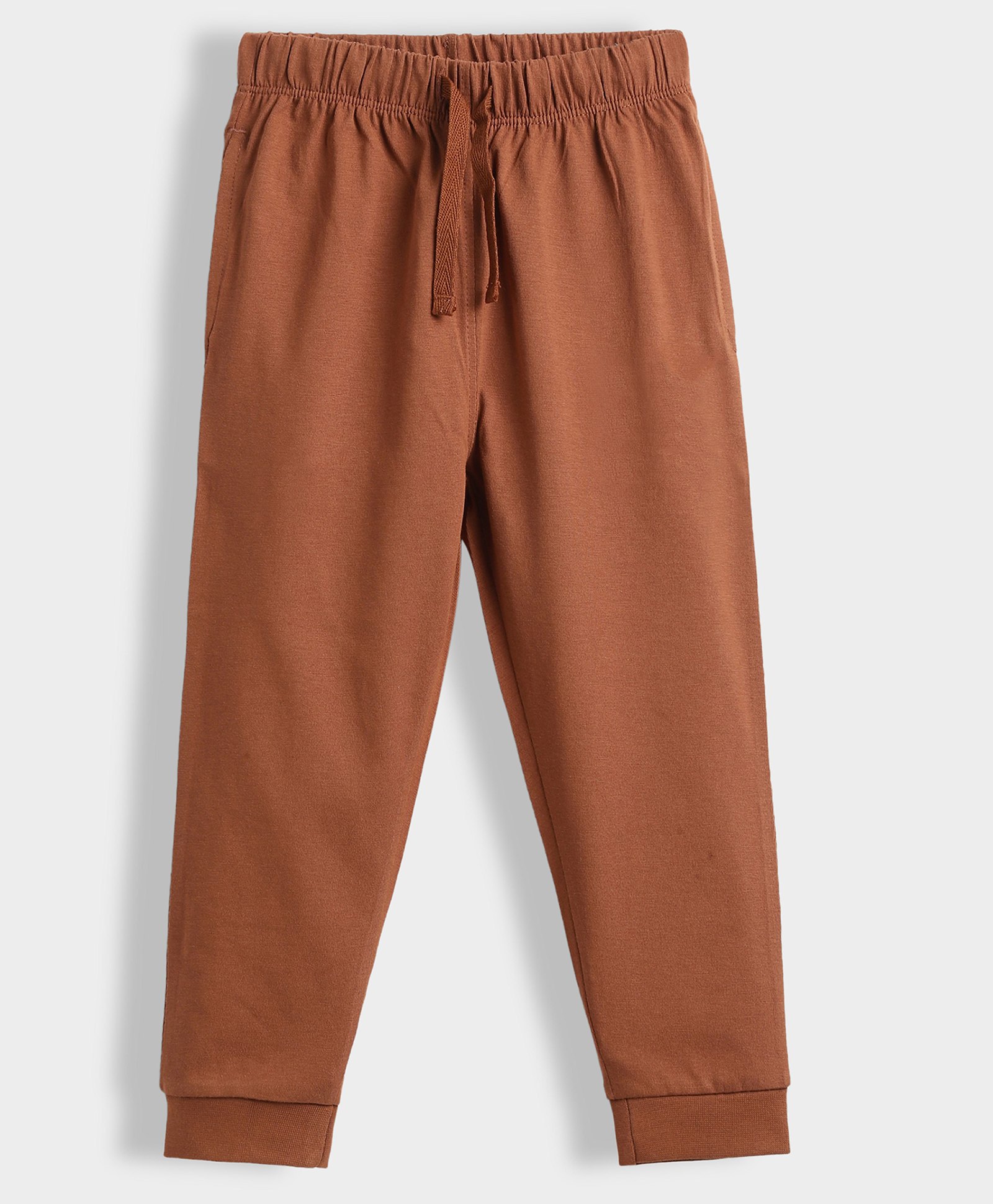 Orange Sugar 100% Cotton Knit Solid Joggers - Brown-image-0