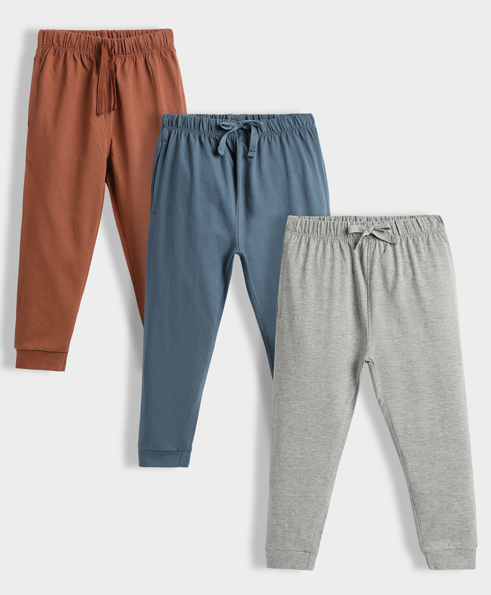 Orange Sugar 100% Cotton Knit Pack Of 3 Solid Joggers - Multi Colour