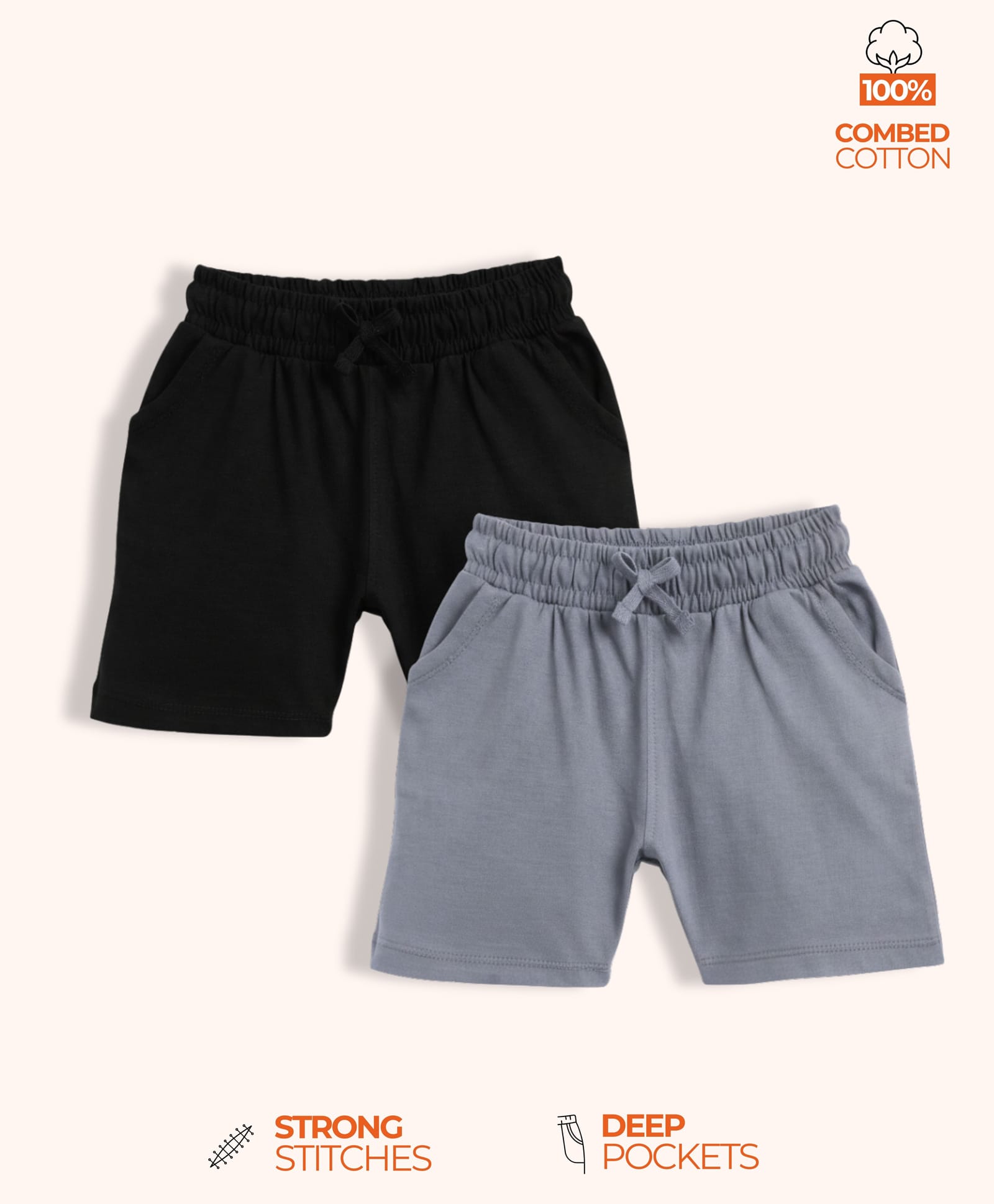 Orange Sugar 100% Cotton Knit Pack Of 2 Solid Shorts - Black & Grey-picture-13