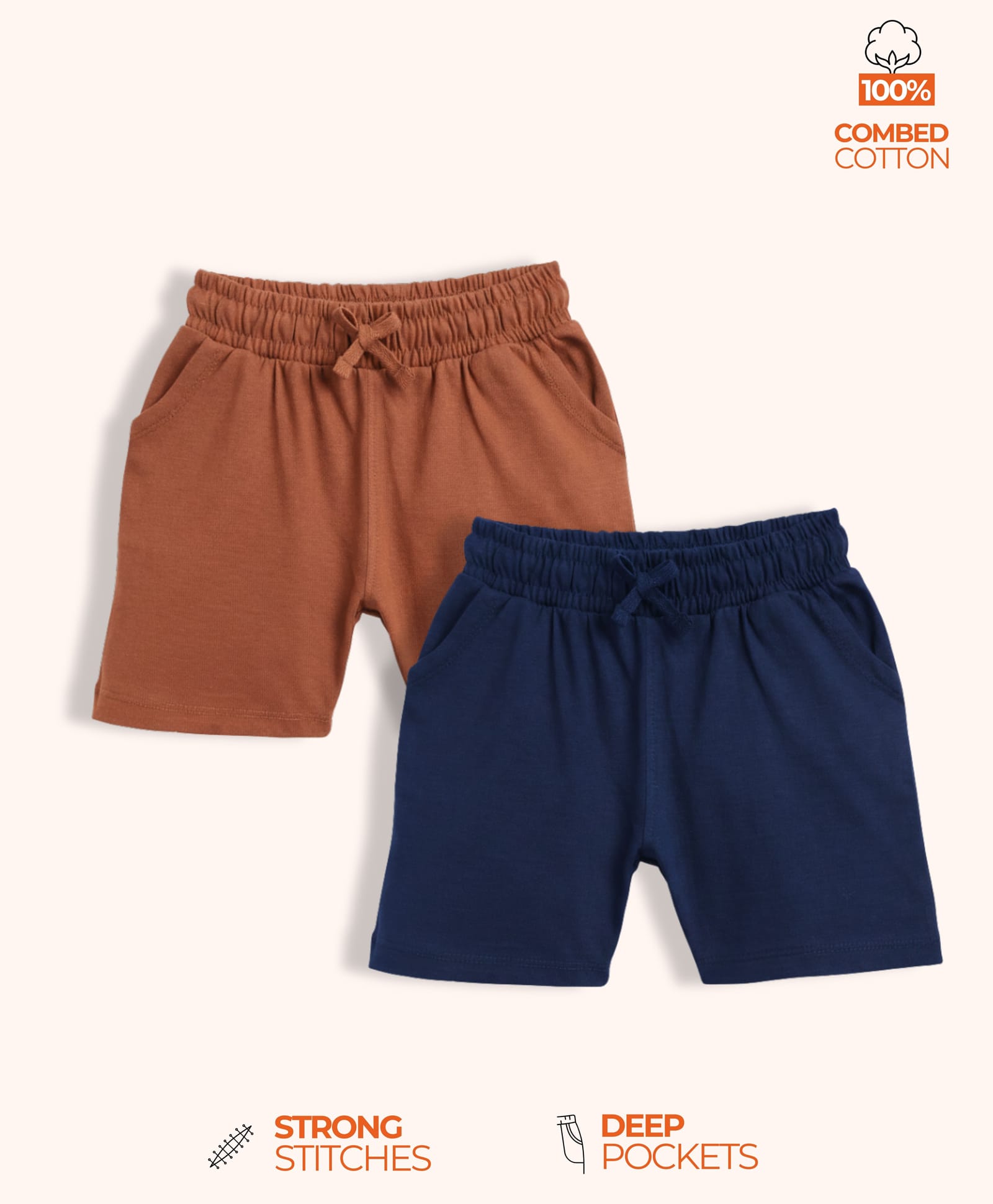 Orange Sugar 100% Cotton Knit Pack Of 2 Solid Shorts - Brown & Royal Blue-picture-20