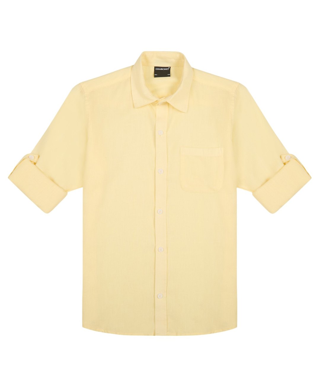 Charchit Linen Woven Full Sleeves Solid Shirt - Lemon-picture-11