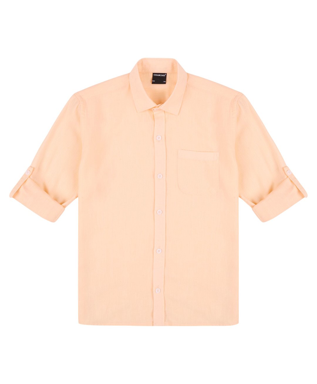 Charchit Linen Woven Full Sleeves Solid Shirt - Peach-picture-16