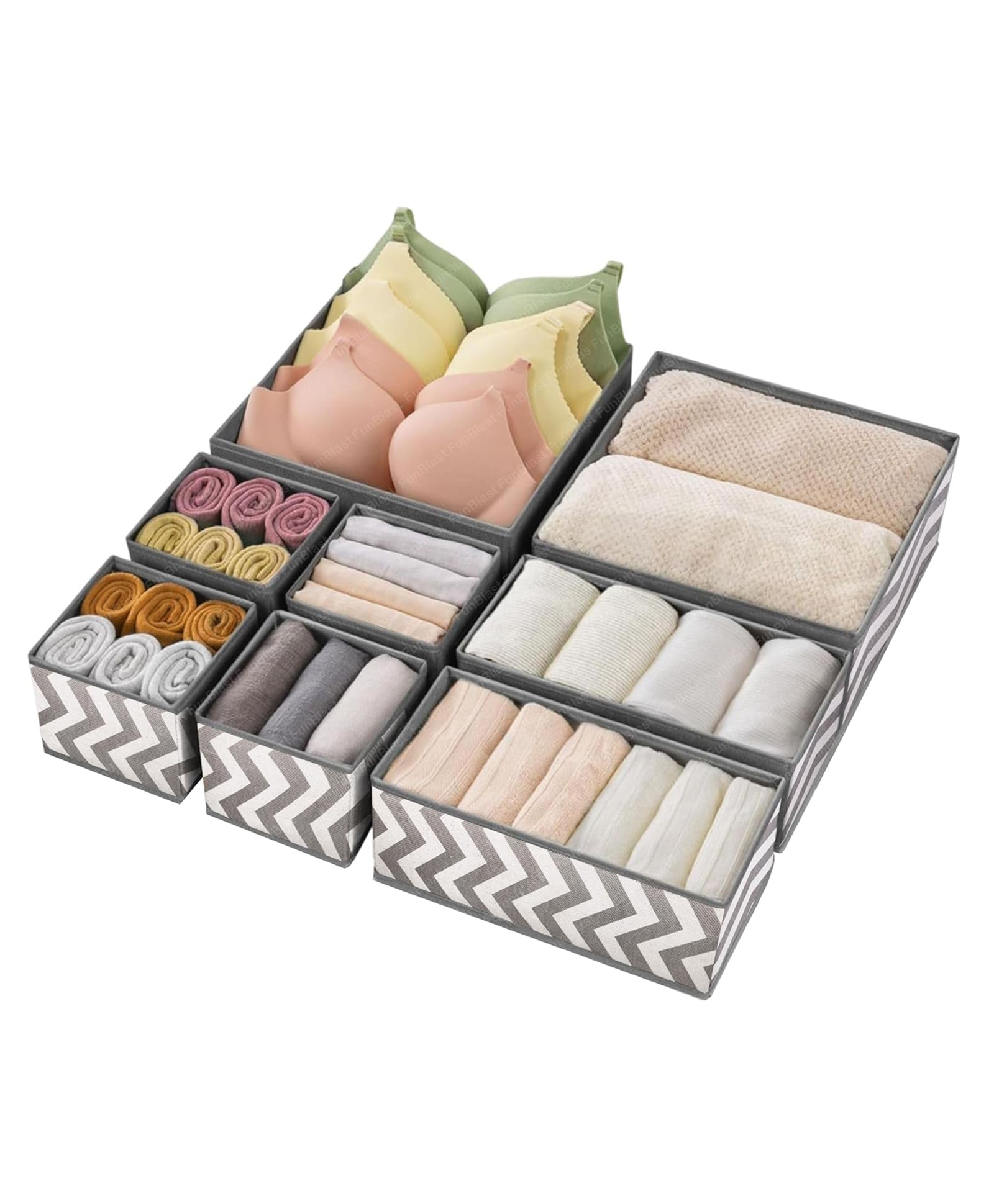 FunBlast Adjustable Drawer Organizer Set of 8 Foldable Drawer Dividers Grey White-image-12