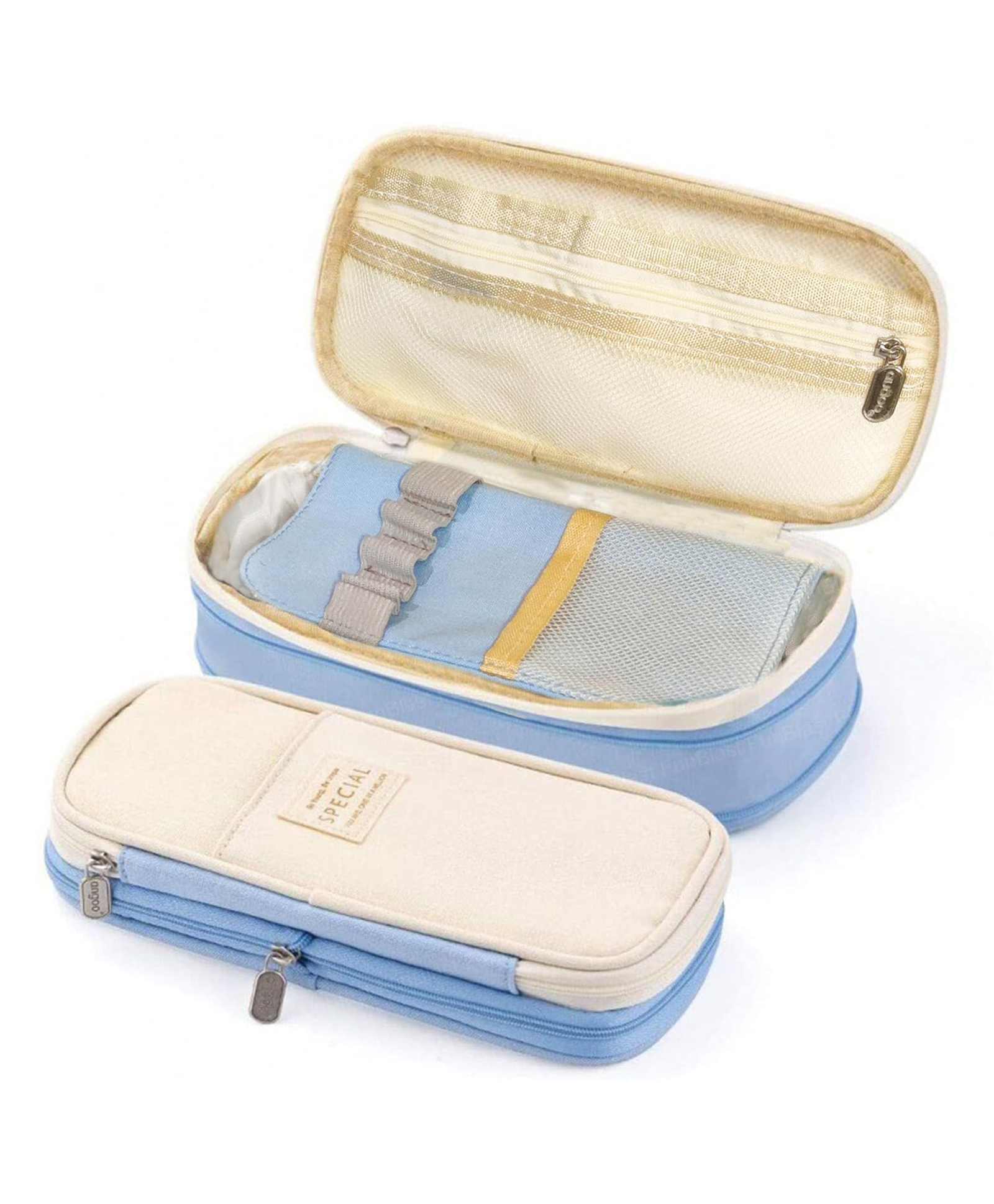 FunBlast Multiple Compartment Double Zipper Portable Pencil Pouch- Pack of 1 Sky Blue-image-39