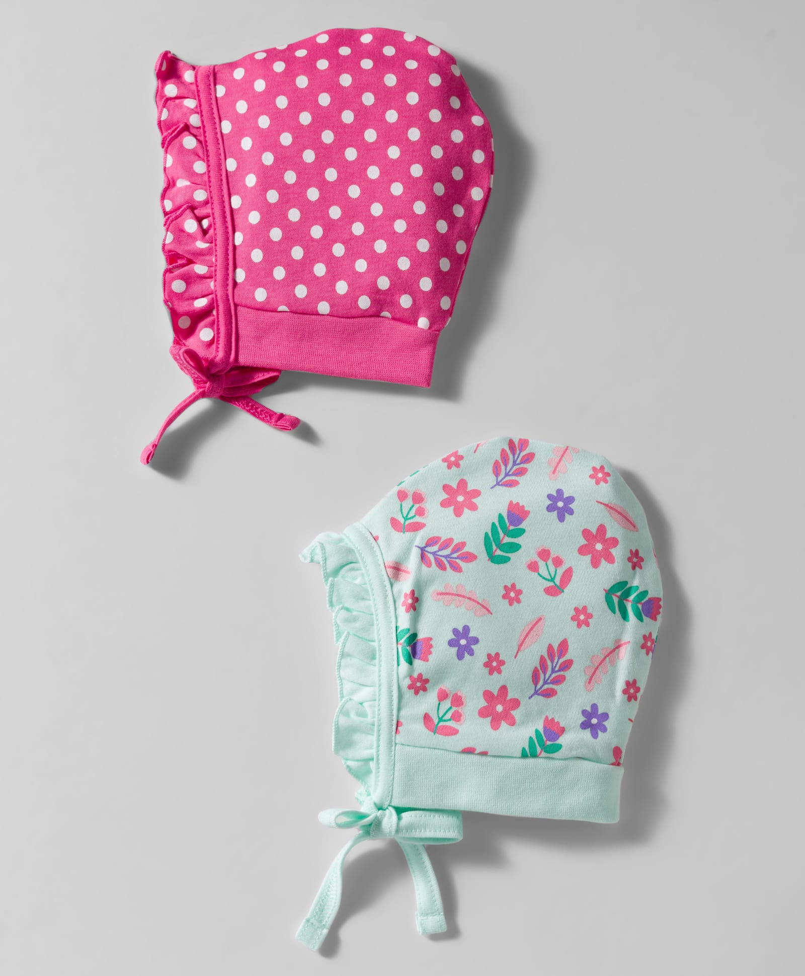Babyhug 100% Cotton Interlock Knit Caps With Floral Print Pack Of 2 Pink & Light Green - Diameter 11 cm-picture-18