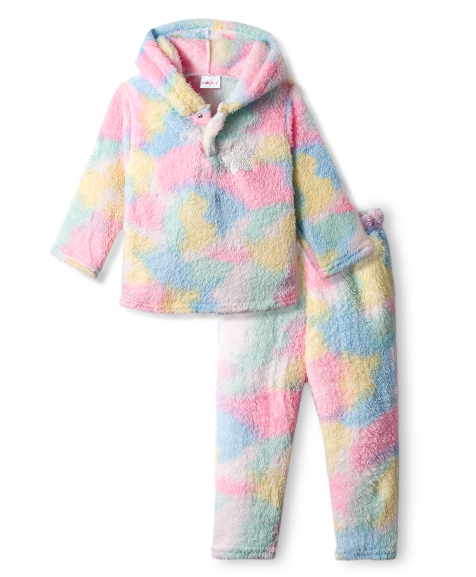 Babyhug Fur Full Sleeves Hooded Winter Wear Suits Set - Pink Yellow & Blue-image-39