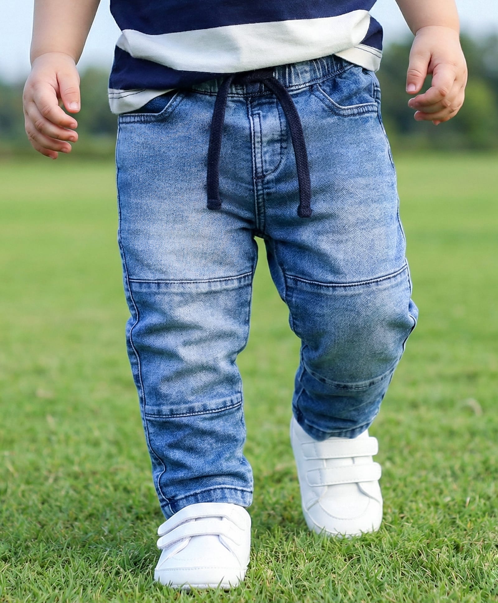 Babyoye Woven Full Length Solid Denim Jeans - Blue-image-11