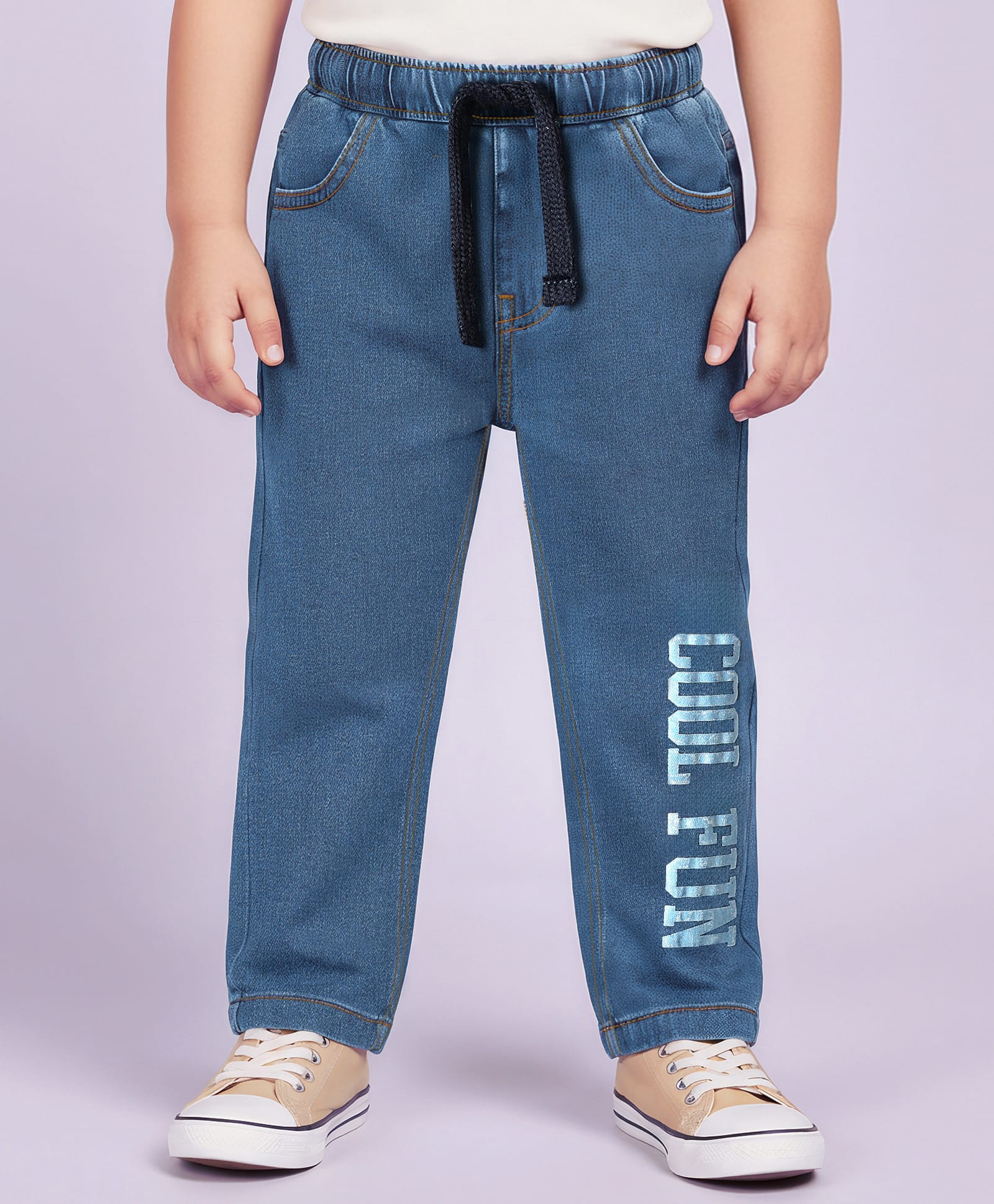 Babyoye Cotton Elastane Full Length Denim Jeans With Cool Fun Print - Blue-picture-28