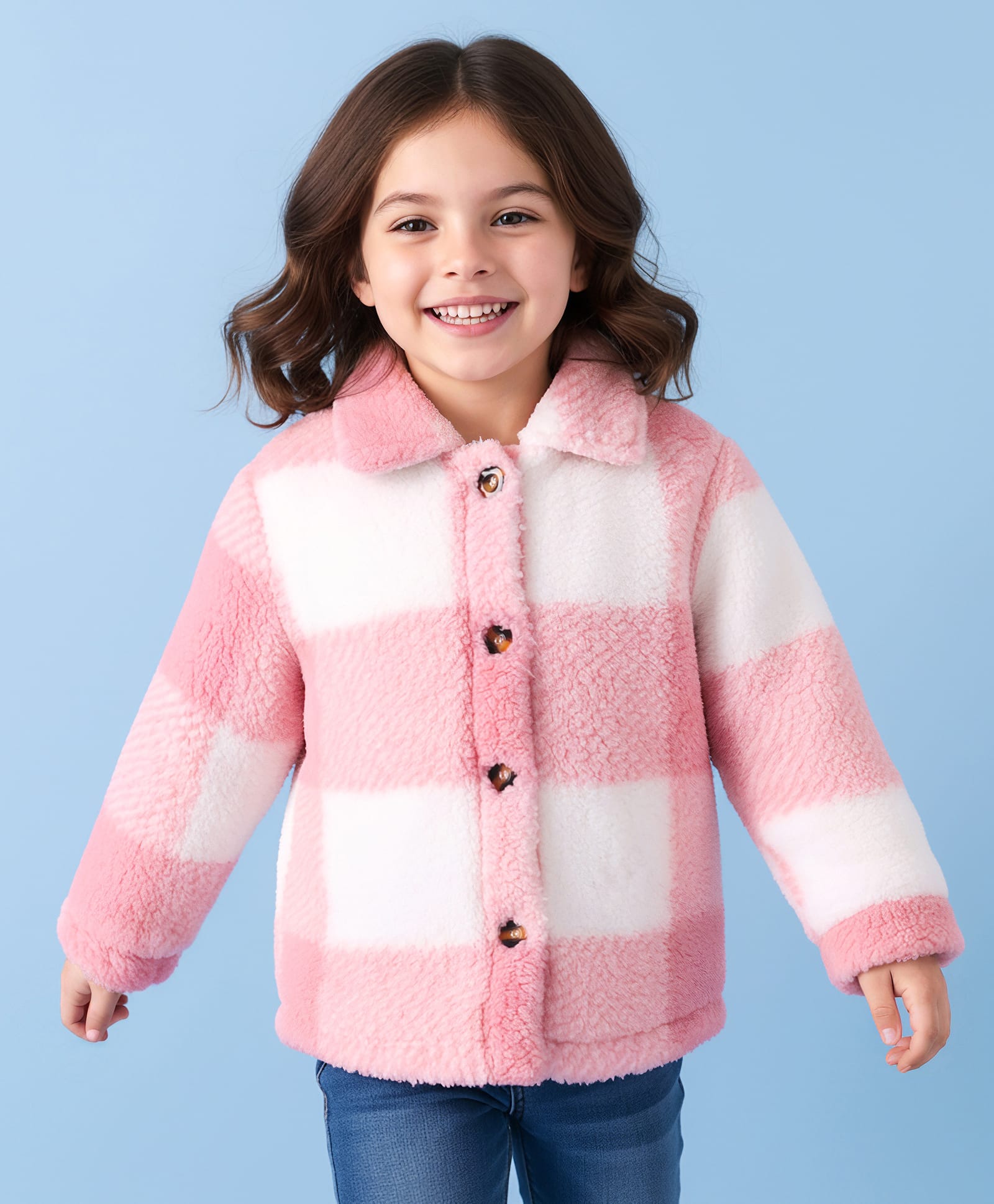 Mark & Mia Full Sleeves Fur Winter Jacket with Checks - Pink-picture-10