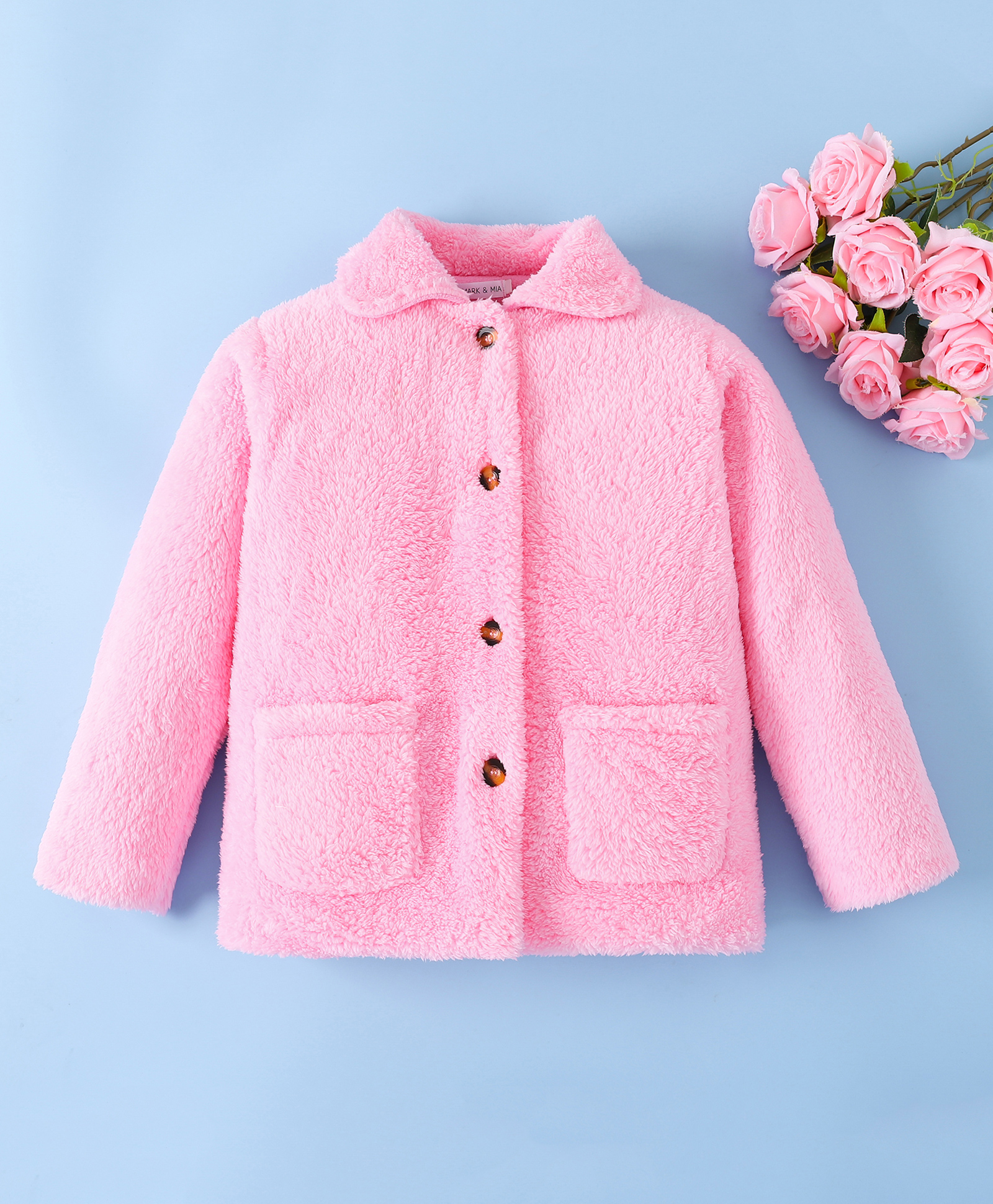 Mark & Mia Full Sleeves Solid Fur Winter Jacket - Pink-picture-11