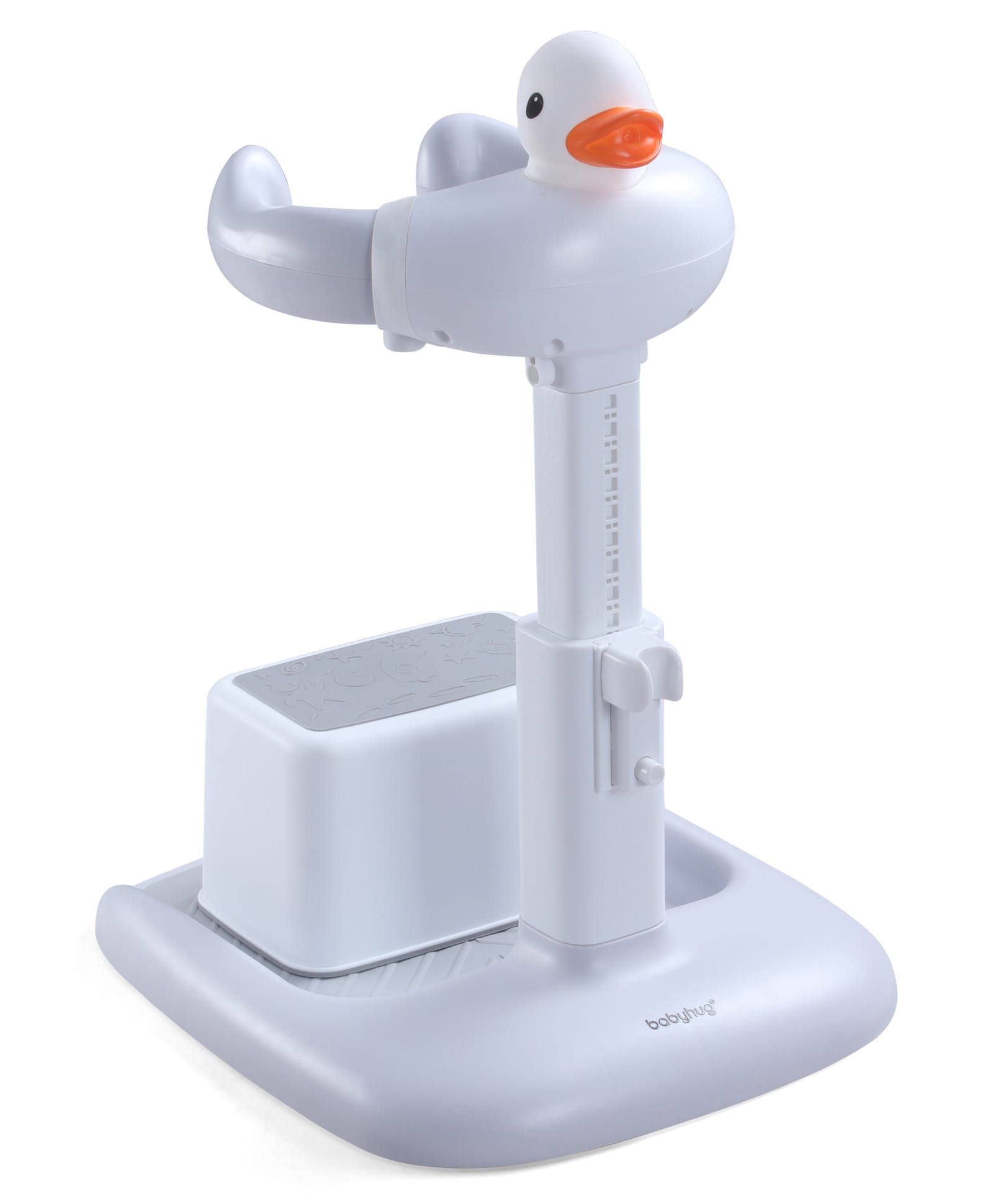 Babyhug Bathroom Stand with Step Stool - Grey| Shower Holder| Adjustable Height| Non-slip Base| Soft Handles