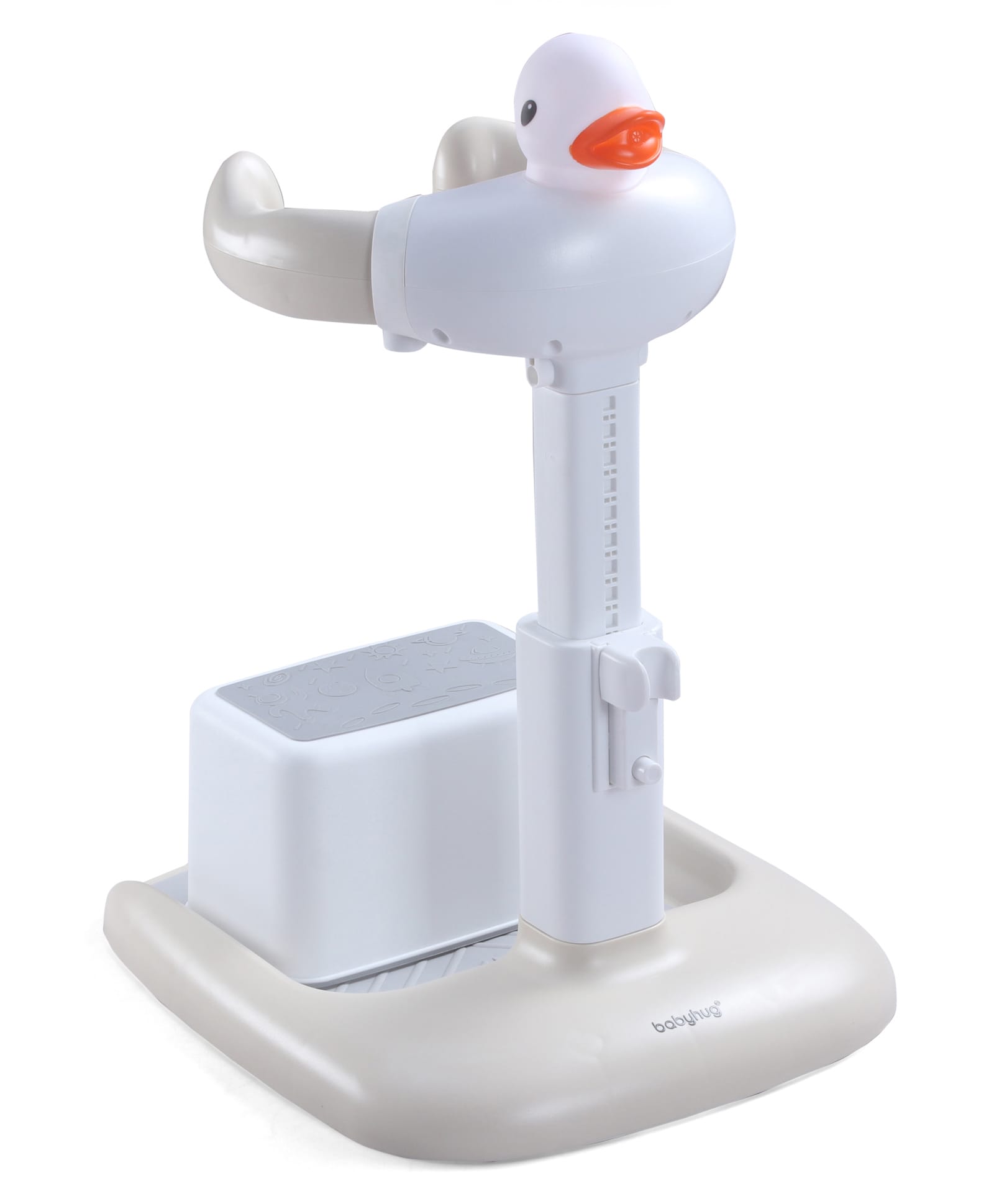 Babyhug Bathroom Stand with Step Stool - Grey| Shower Holder| Adjustable Height| Non-slip Base| Soft Handles