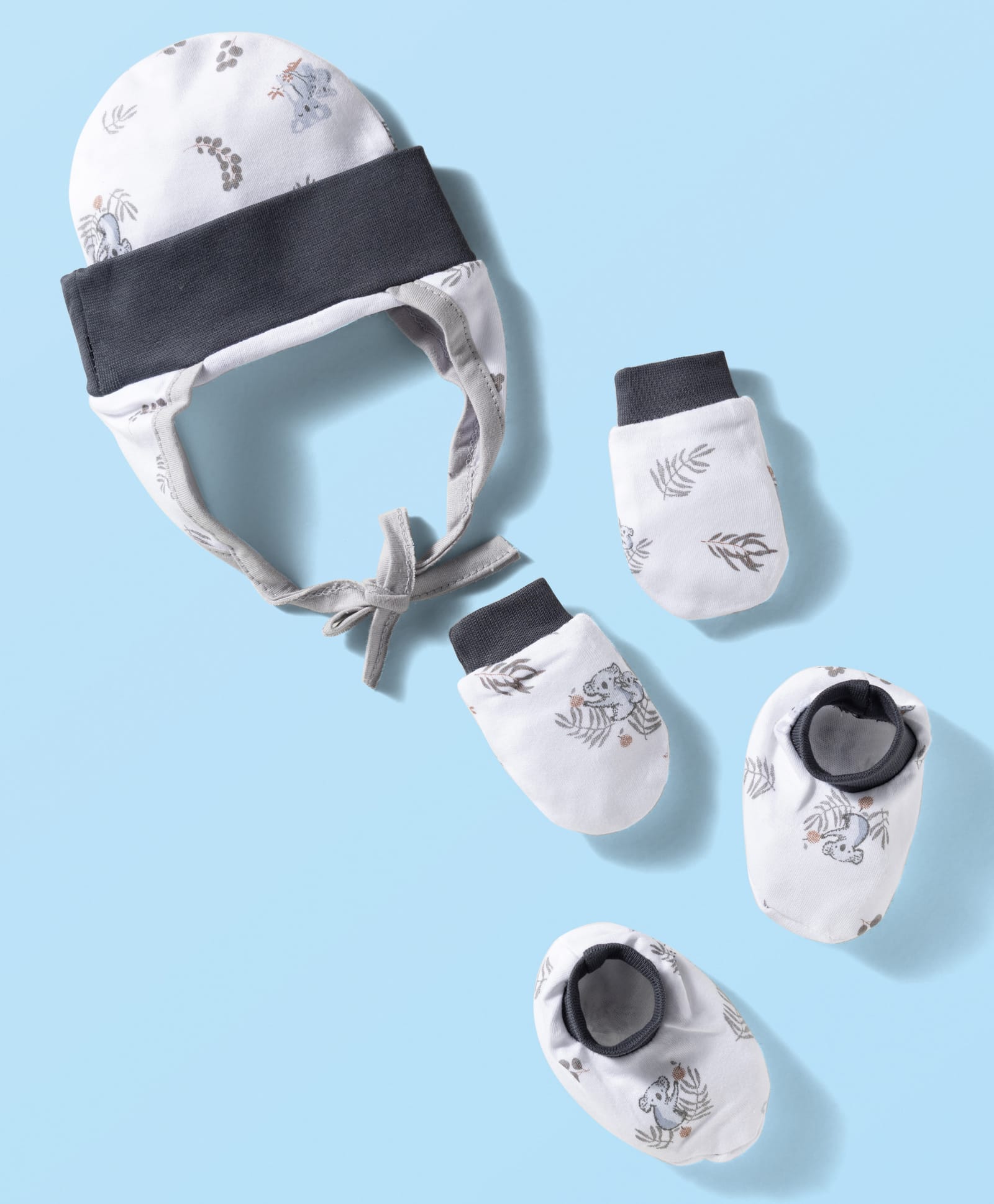 OHMS Interlock Knit Cap Mittens & Booties With Koala Print White - Diameter 11.5 cm-picture-24