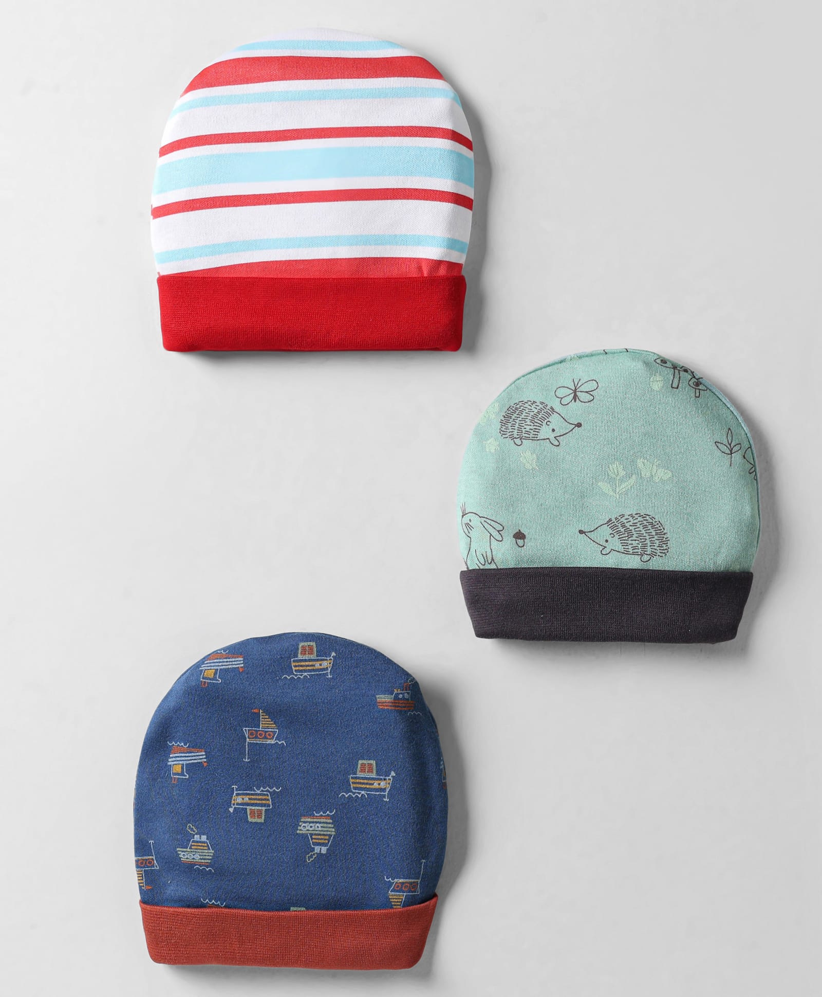 OHMS Interlock Knit Caps with Stripe Ship & Animal Print Pack of 3 Multicolor - Diameter 9 cm-picture-22