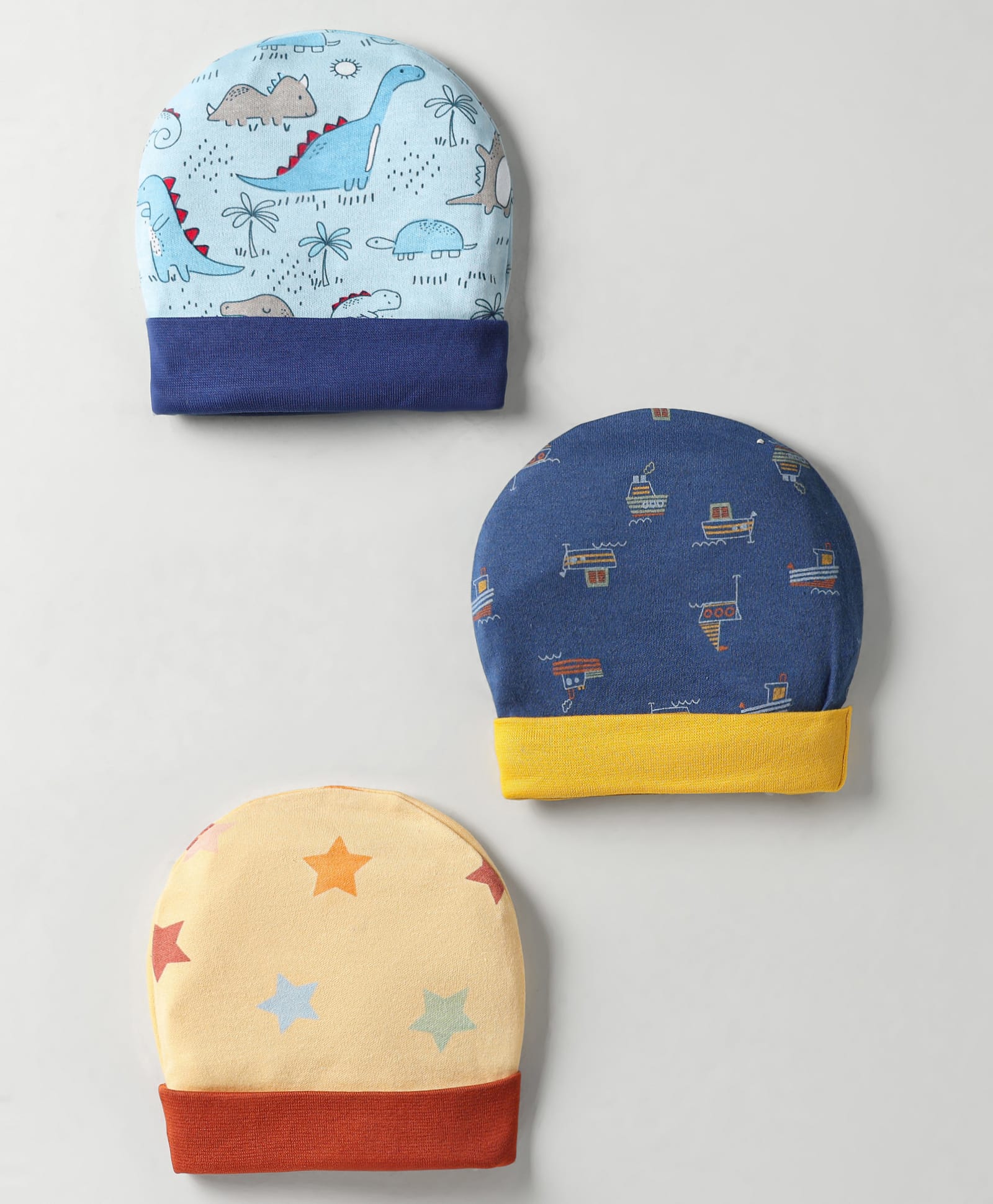 OHMS Interlock Knit Caps with Star Ship & Animal Print Pack of 3 Multicolor - Diameter 9 cm-picture-19
