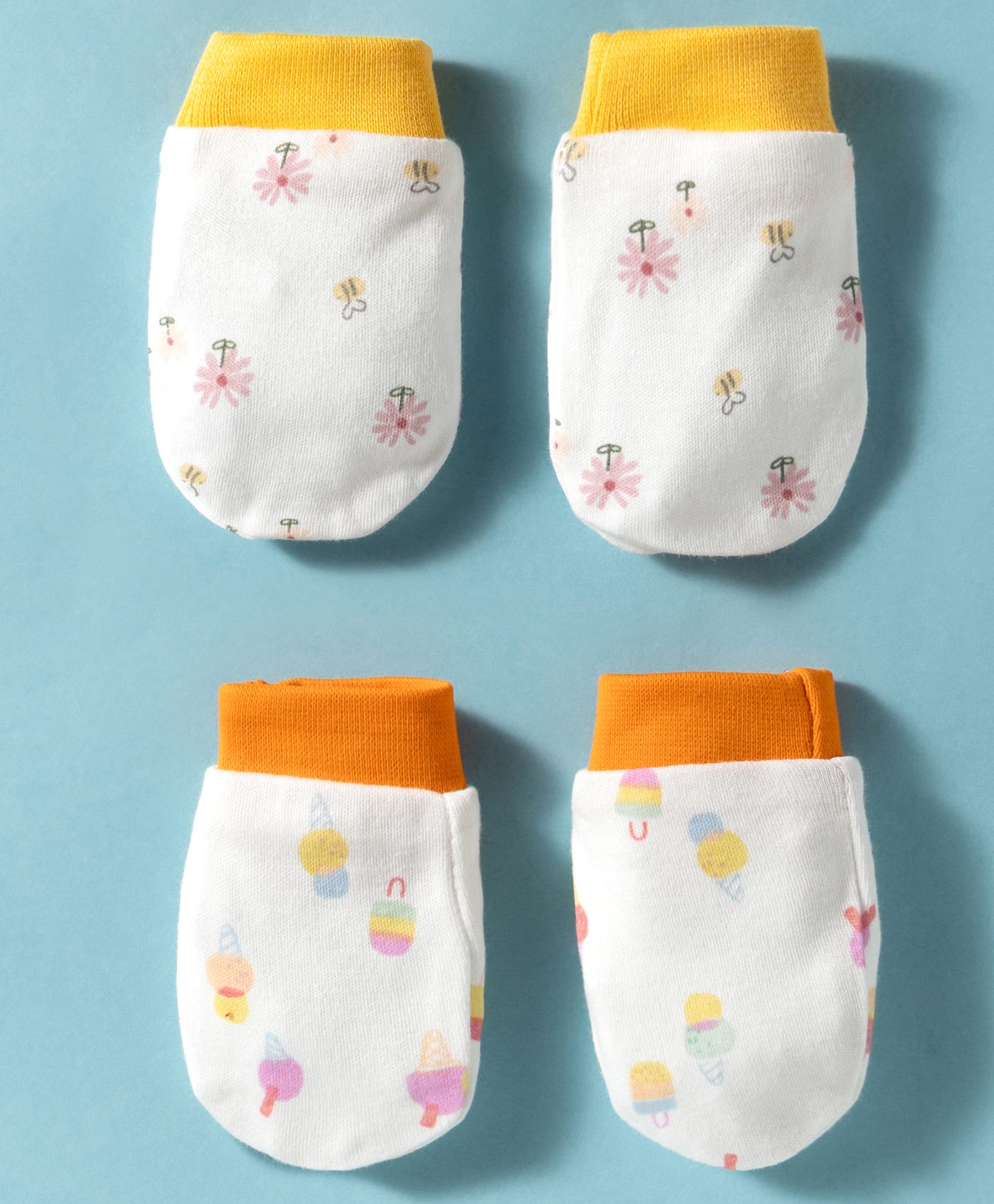 OHMS Interlock Knit Mittens With Floral Print Pack Of 2 - White-image-12
