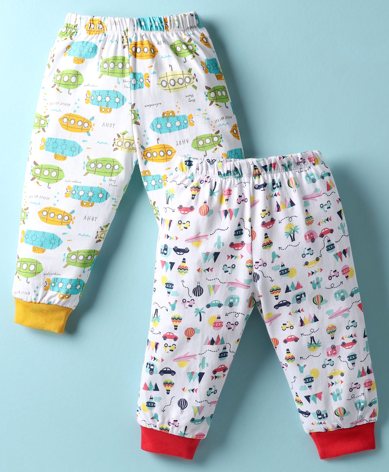OHMS Single Jersey Knit Full Length Lounge Pants with Vehicle Print Pack of 2 - White & Red-picture-34