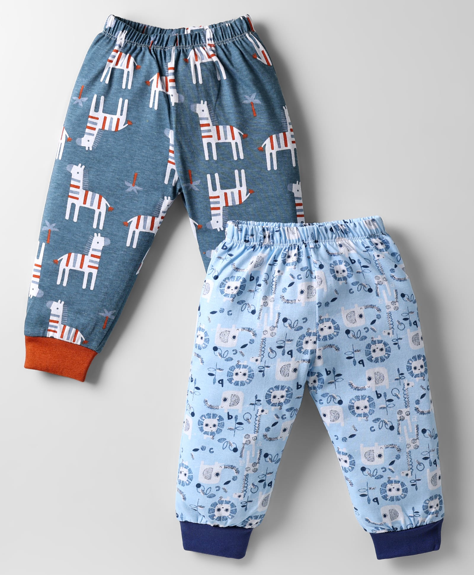 OHMS Single Jersey Knit Full Length Lounge Pant With Animal Print Pack Of 2 - Light Blue & Grey-picture-27